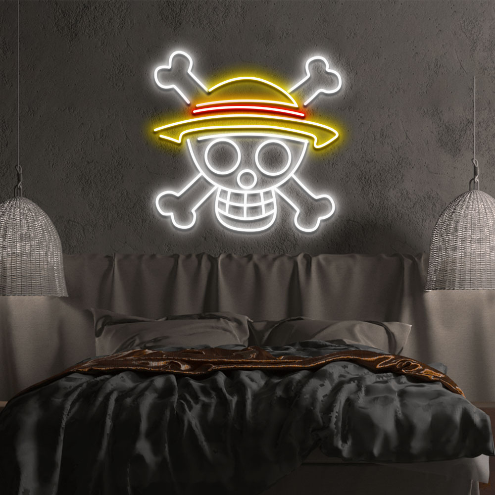 One Piece Neon Led Sign Straw Hat Skull Neon Led Light Wall Decor