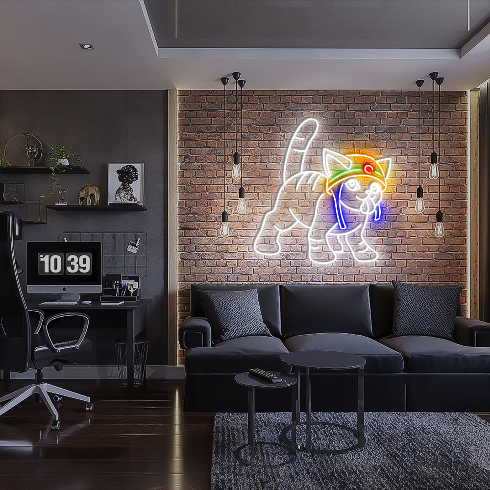 Rescue Cat Line Art Neon Led Sign Cat Lover Gifts