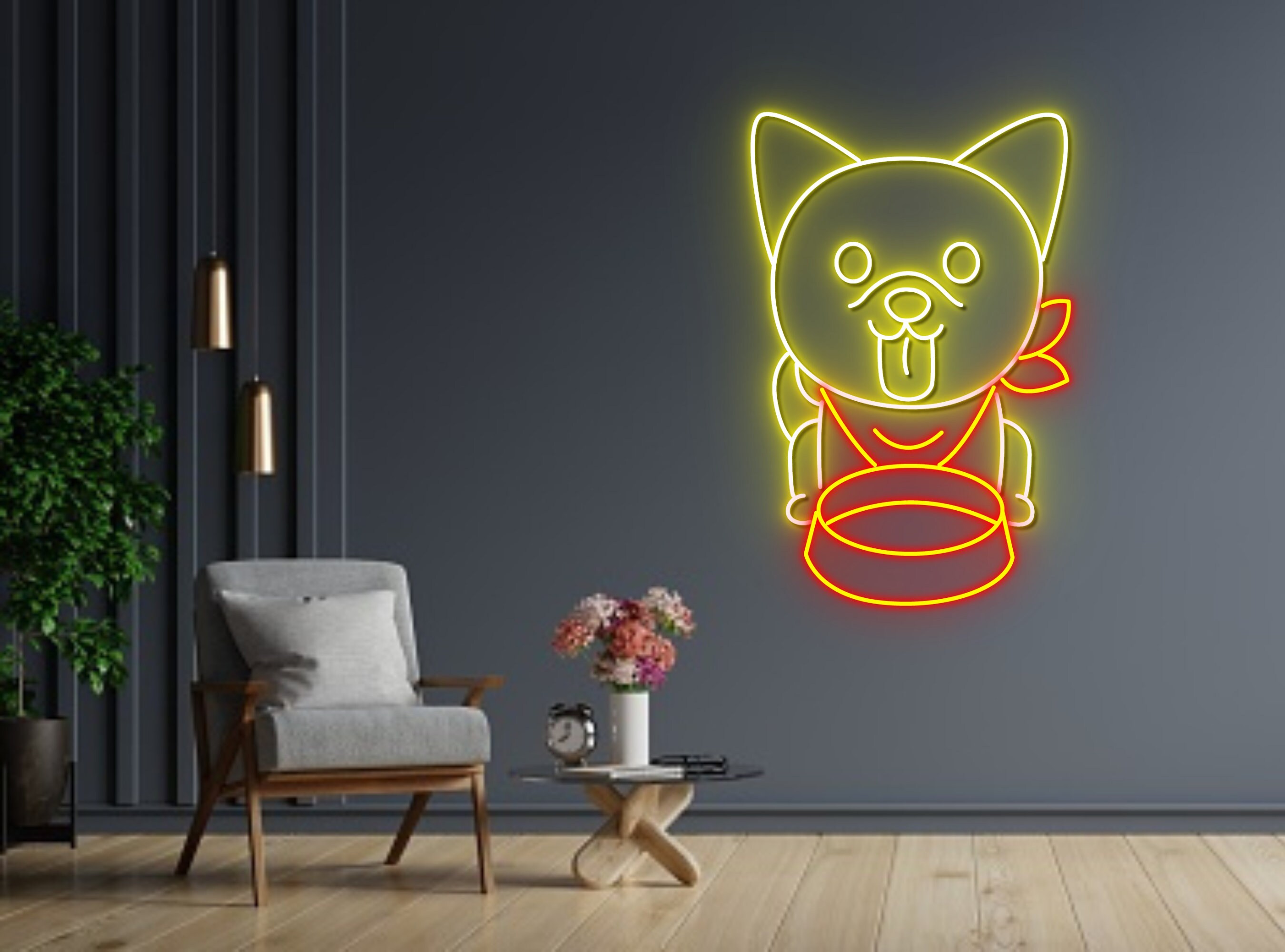 Chibi Dog Hungry Neon Sign