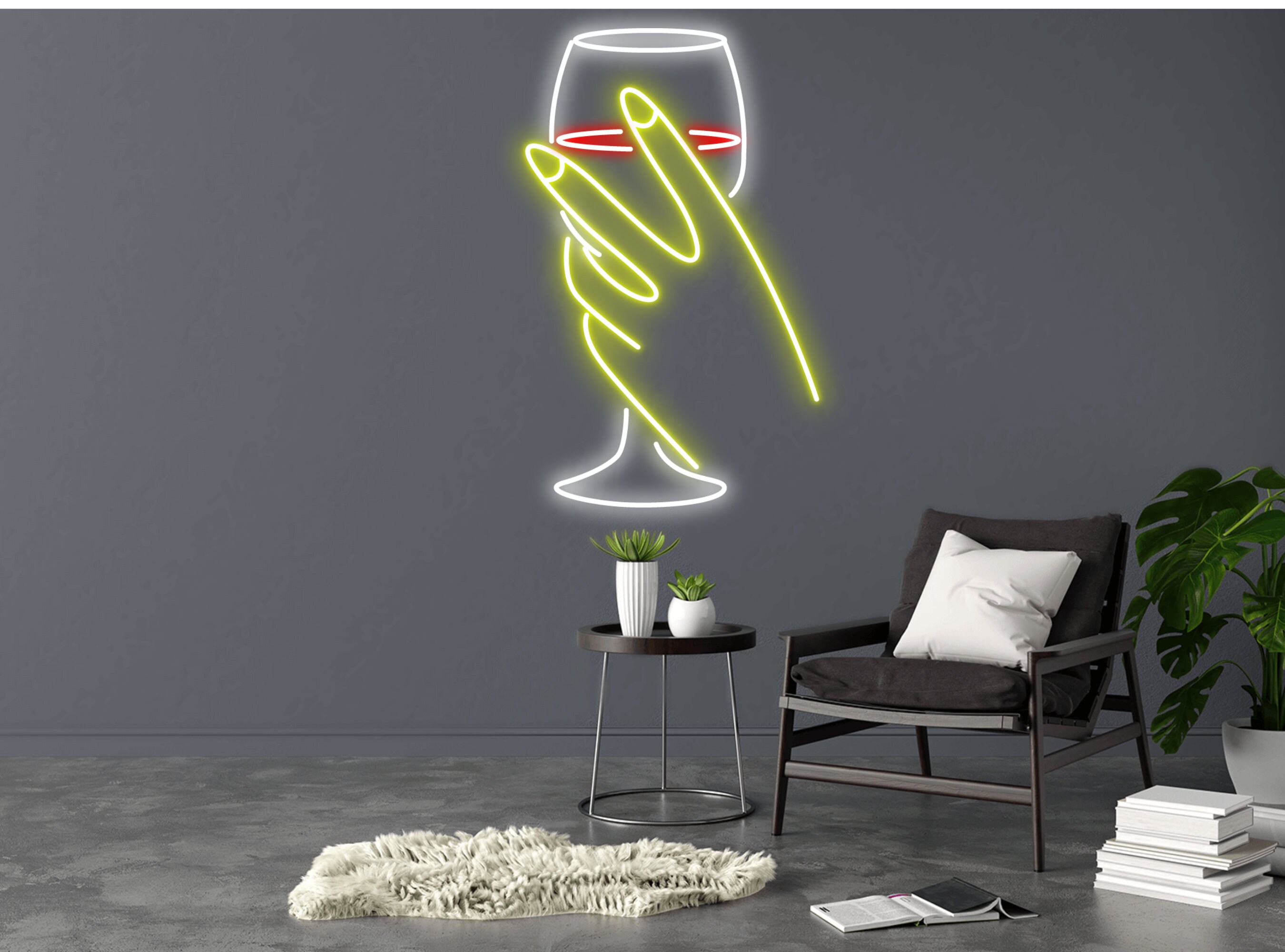 Woman Hand Holding Champagne Glass Party Pub Neon Signs