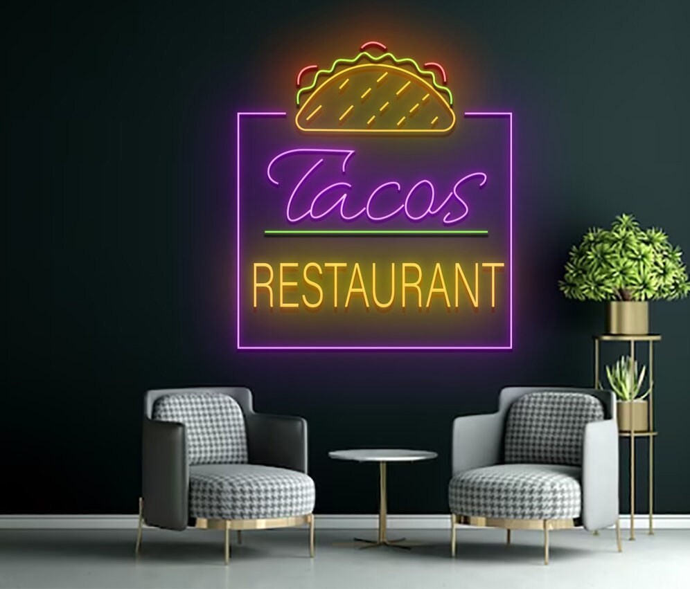 Tacos Restaurant Neon Sign Mexican Food Art
