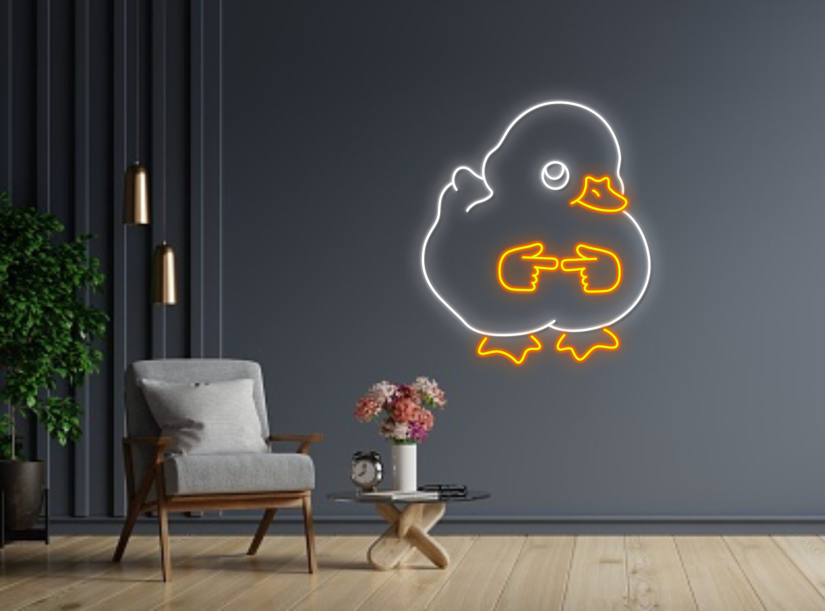 Chibi Duck With Hand Neon Sign