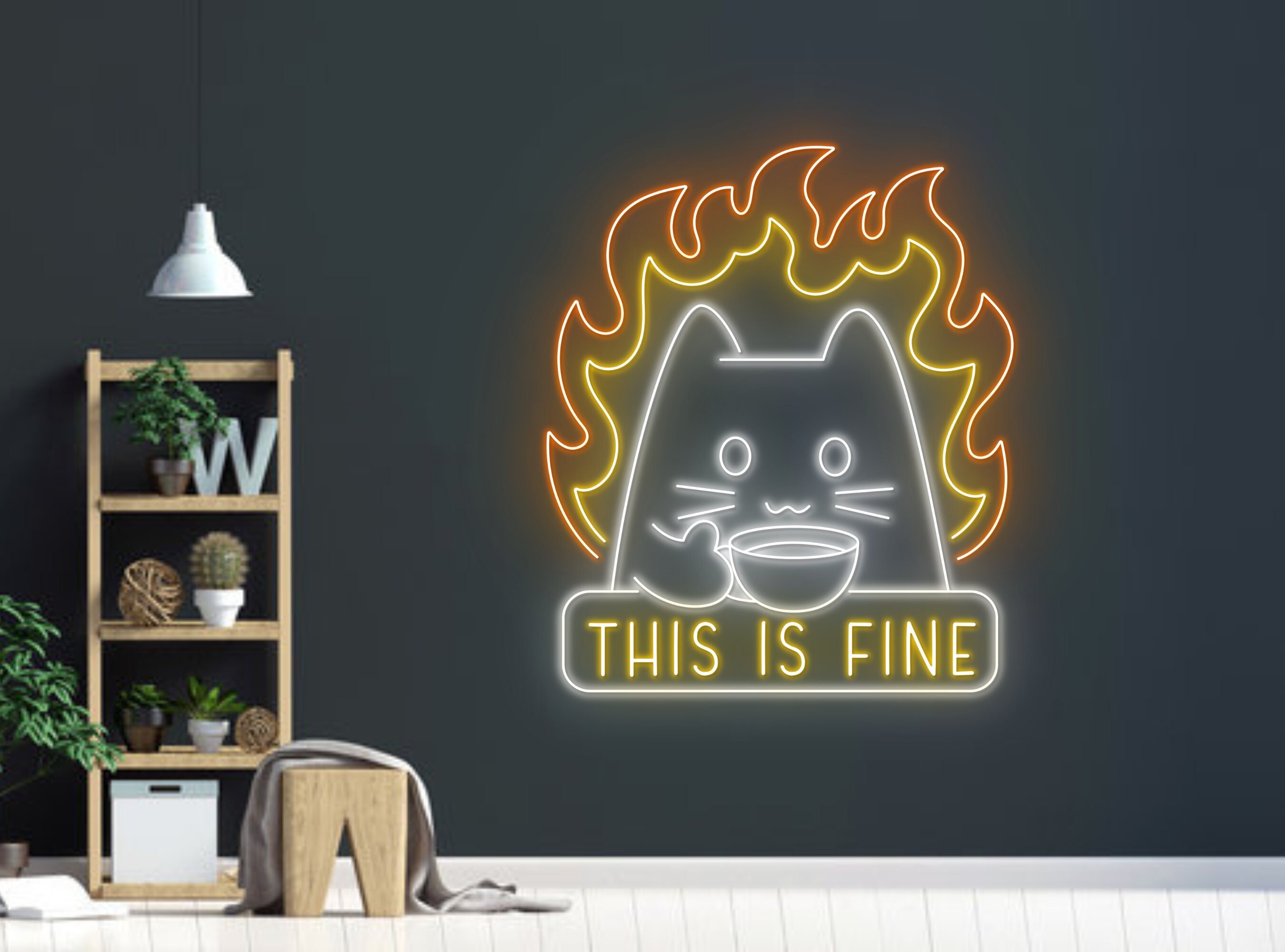 Chibi Cat Eat Soup Neon Sign