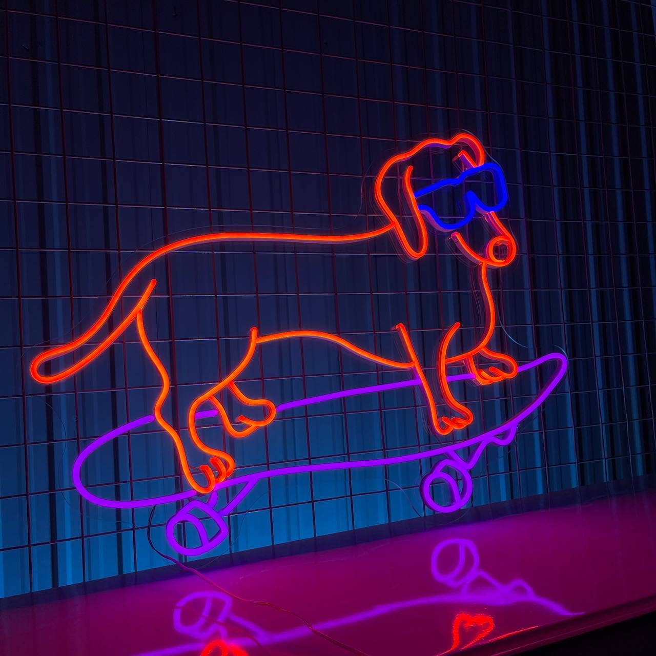 Sausage Dog Skateboarding Neon Sign Long-lasting Decor