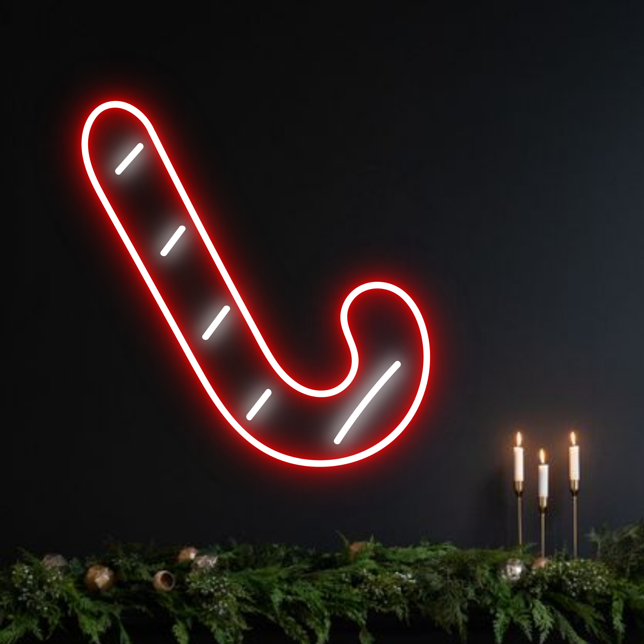 Christmas Candy Cane Neon Sign Noel Decor Set White Red