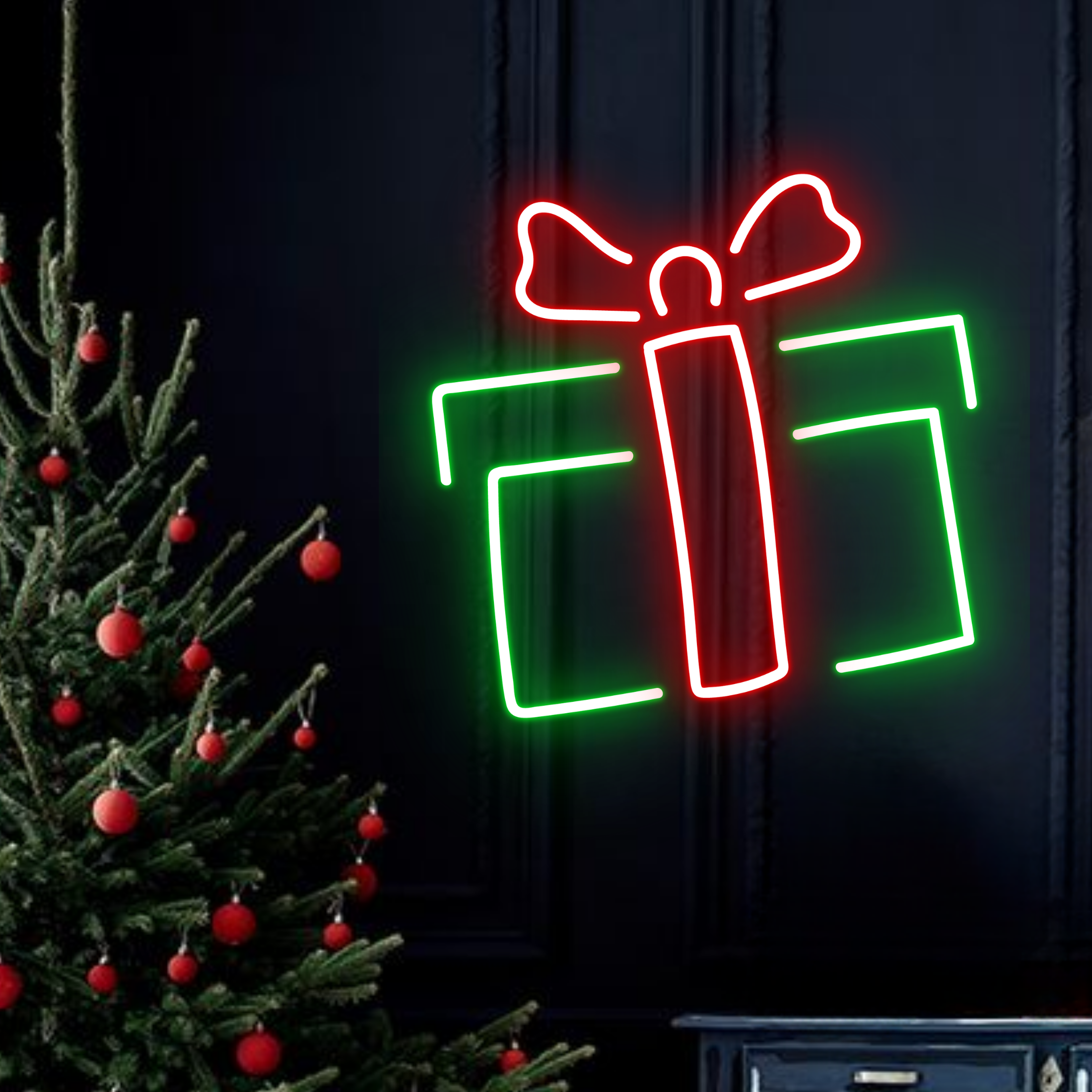 Christmas Gift Box Neon Sign Christmas Set Decor Red Green