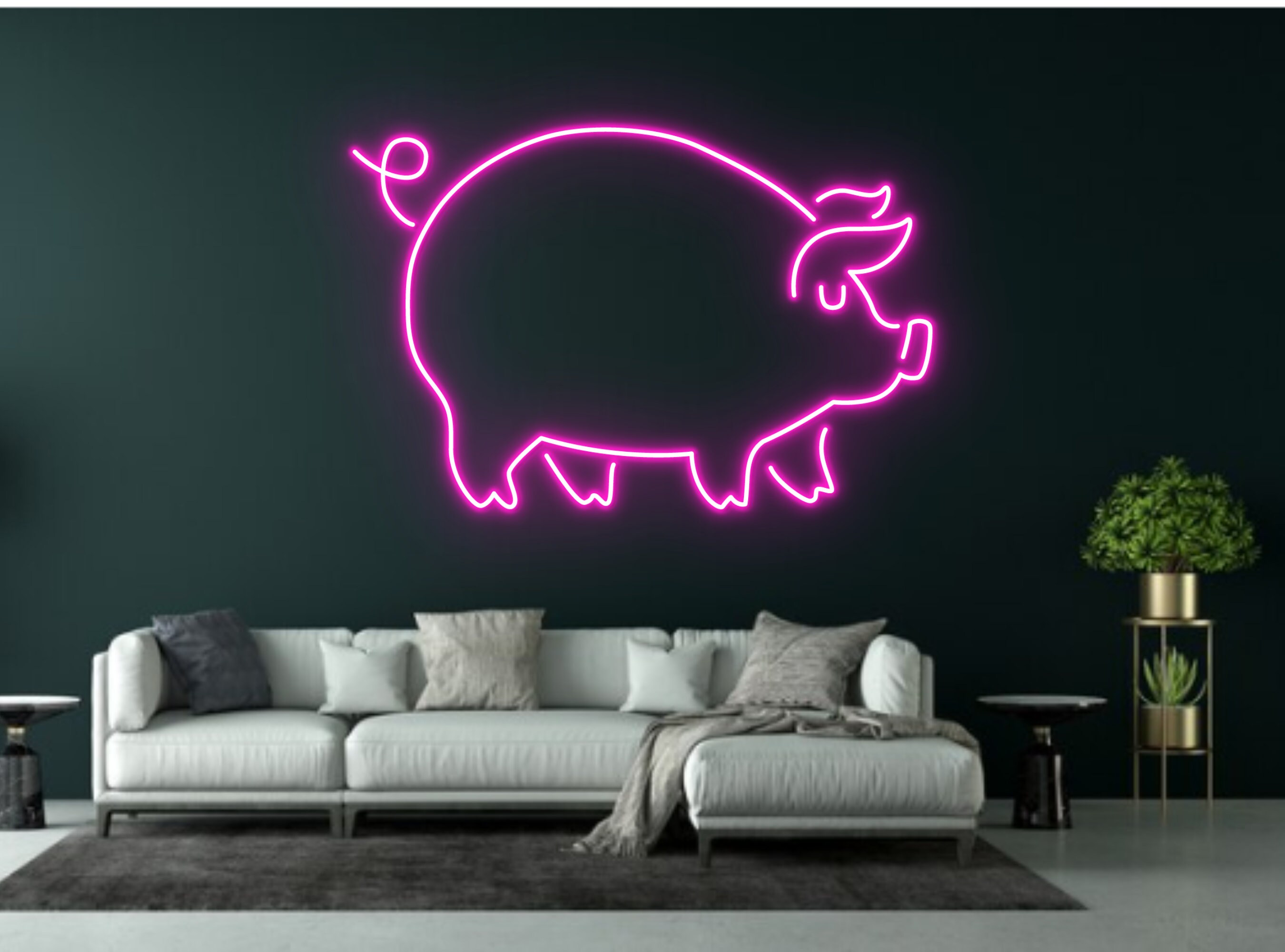 Pig Line Art Neon Signs Wall Decoration
