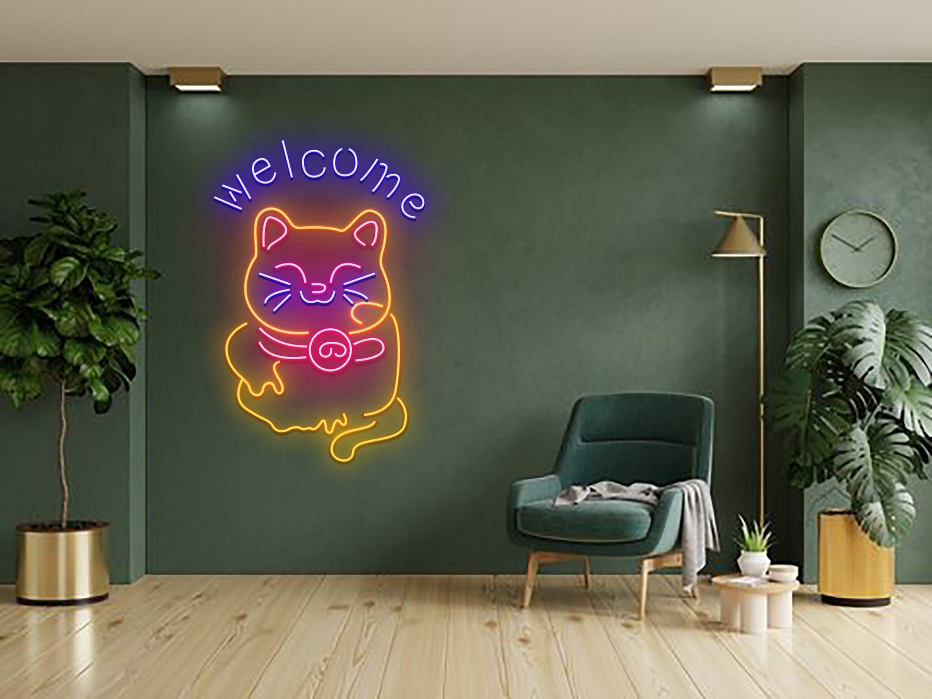 Welcome Lucky Cat Neon Signs
