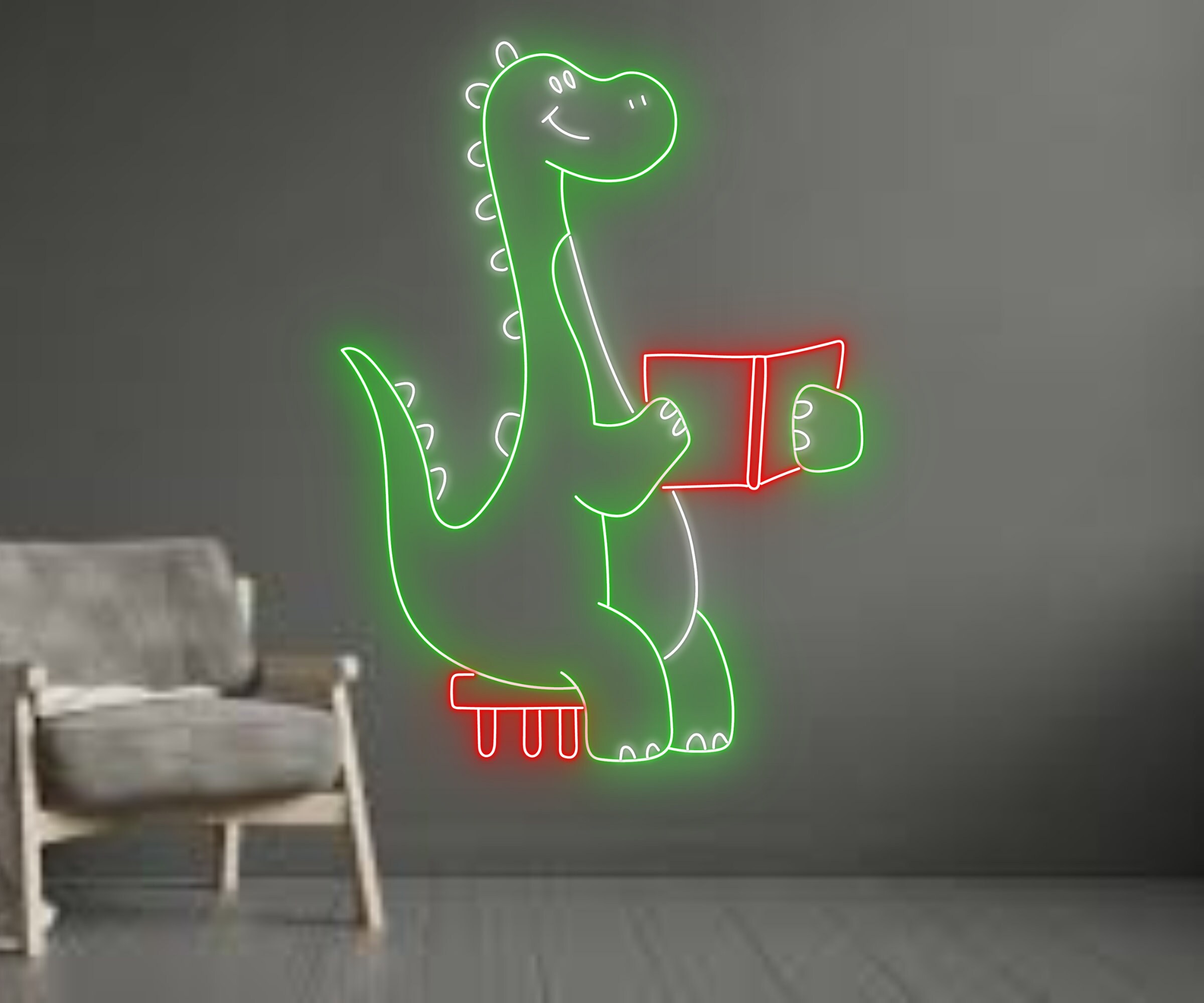 Dinosaur Reading Book Neon Sign Birthday Gifts