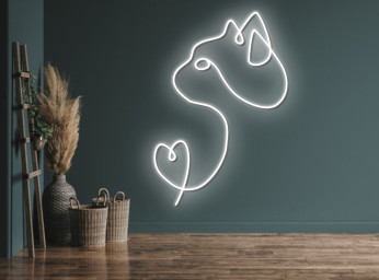 Cat With Heart Line Art Neon Sign Decor Gift