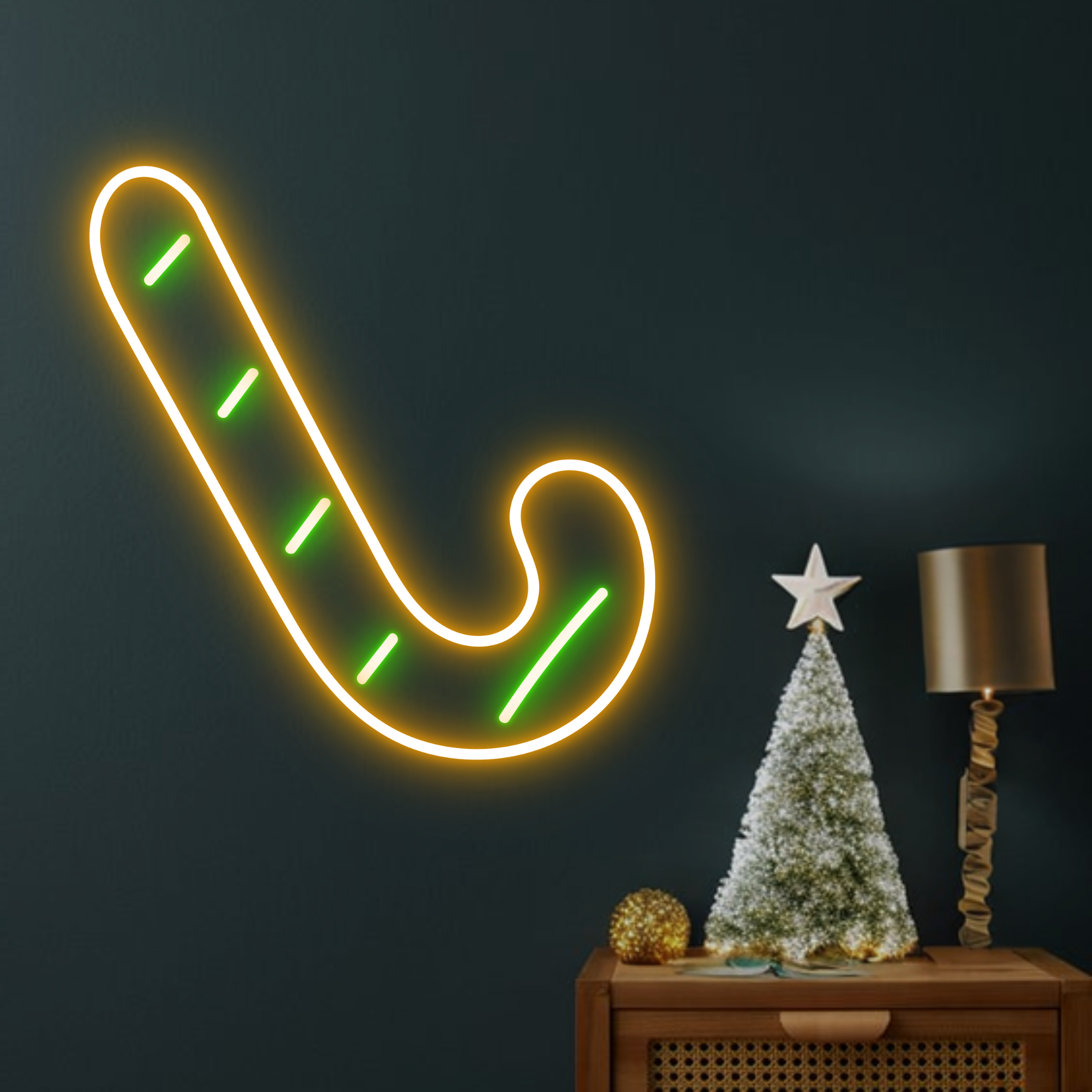 Christmas Candy Cane Neon Sign Noel Decor Set Green Yellow