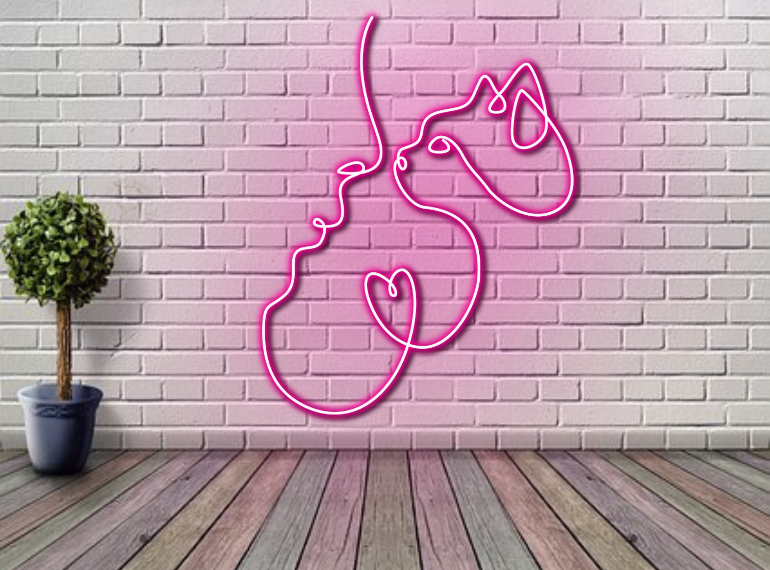 Woman and Cat Line Art Neon Sign