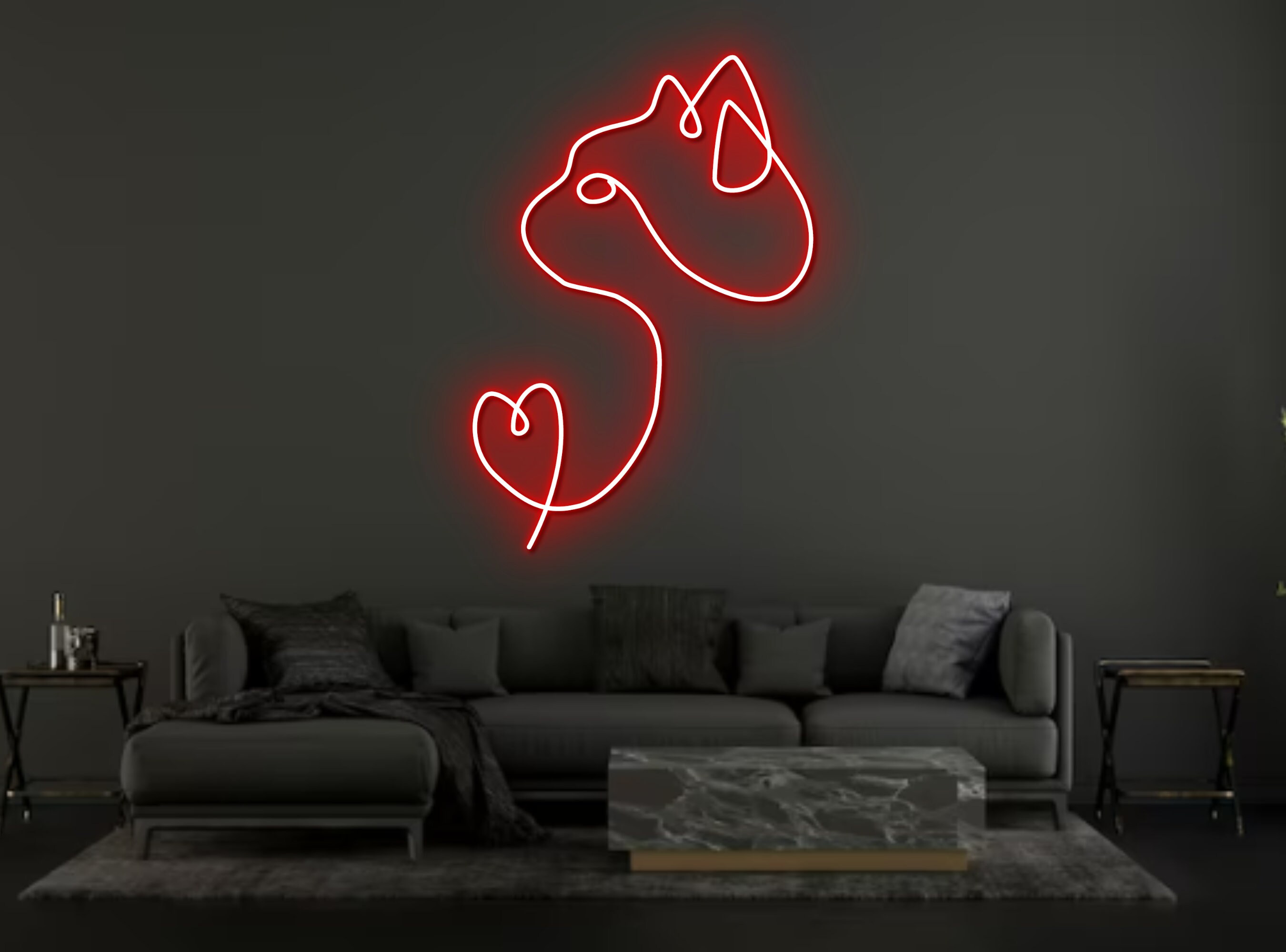Cat With Heart Line Art Neon Sign Decor Gift