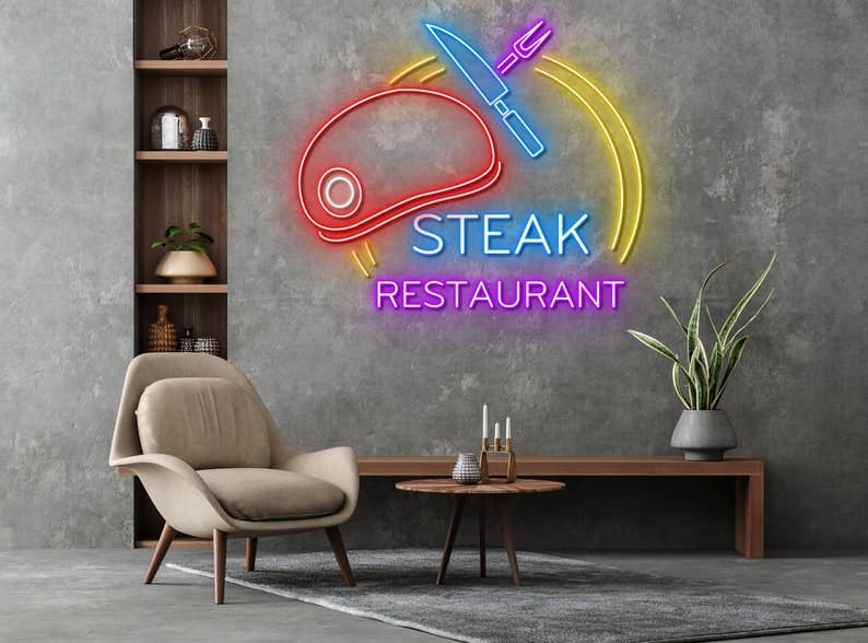 Steak Neon Sign Steak Restaurant Signboard Wall Decor