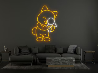 Chibi Dog Hold Magnifying Glass Neon Sign