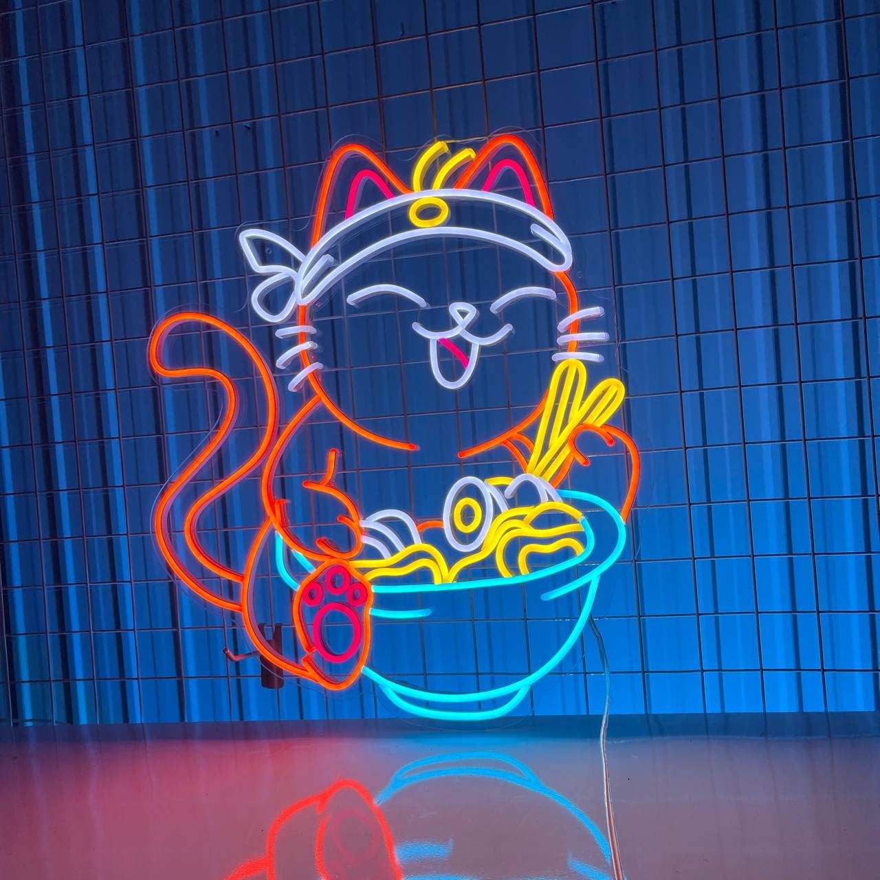 Lucky Cat Ramen Bowl Neon Sign Ramen Restaurant Decor