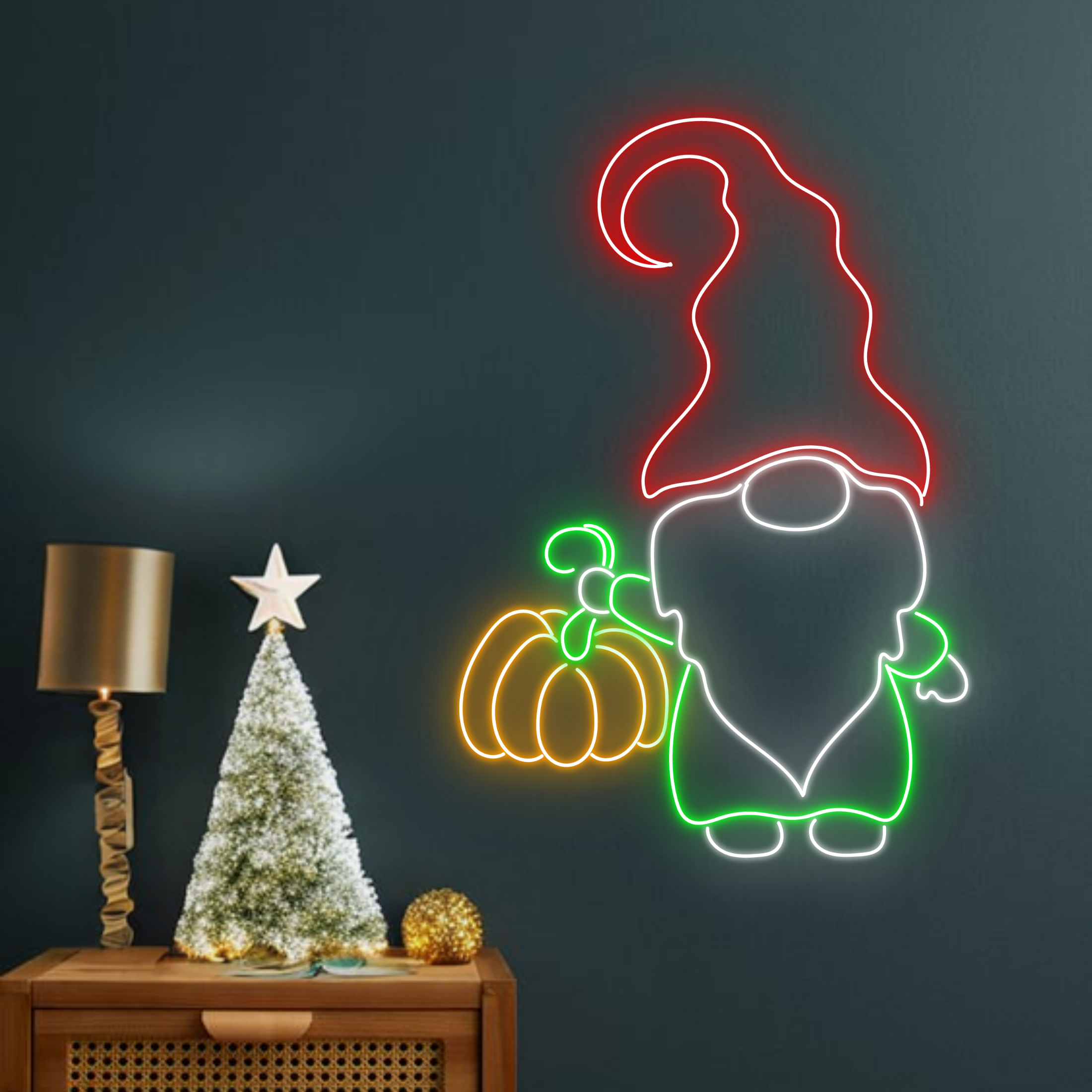 Elf Santa Pumpkin Neon Sign Thanksgiving Christmas Decor