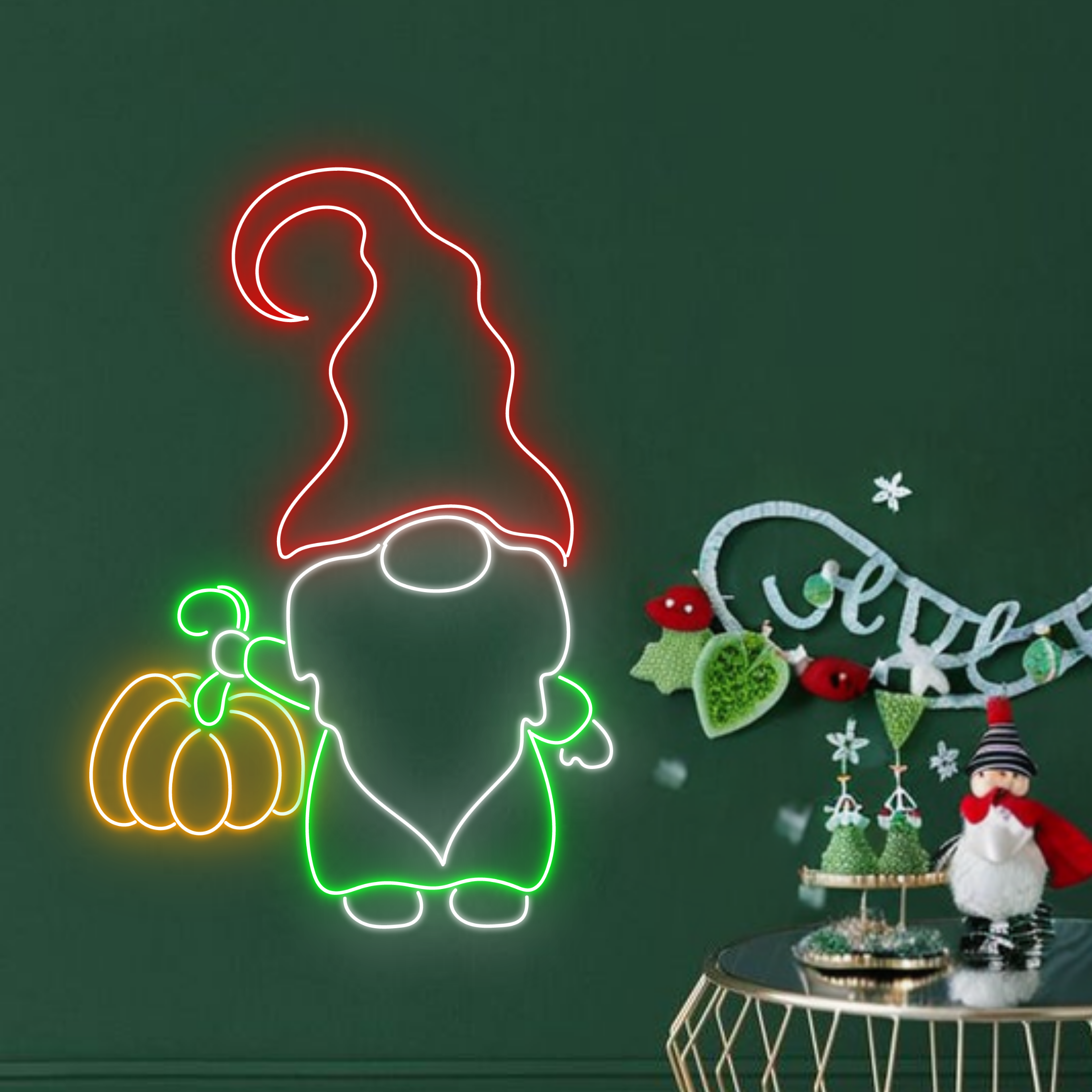 Elf Santa Pumpkin Neon Sign Thanksgiving Christmas Decor