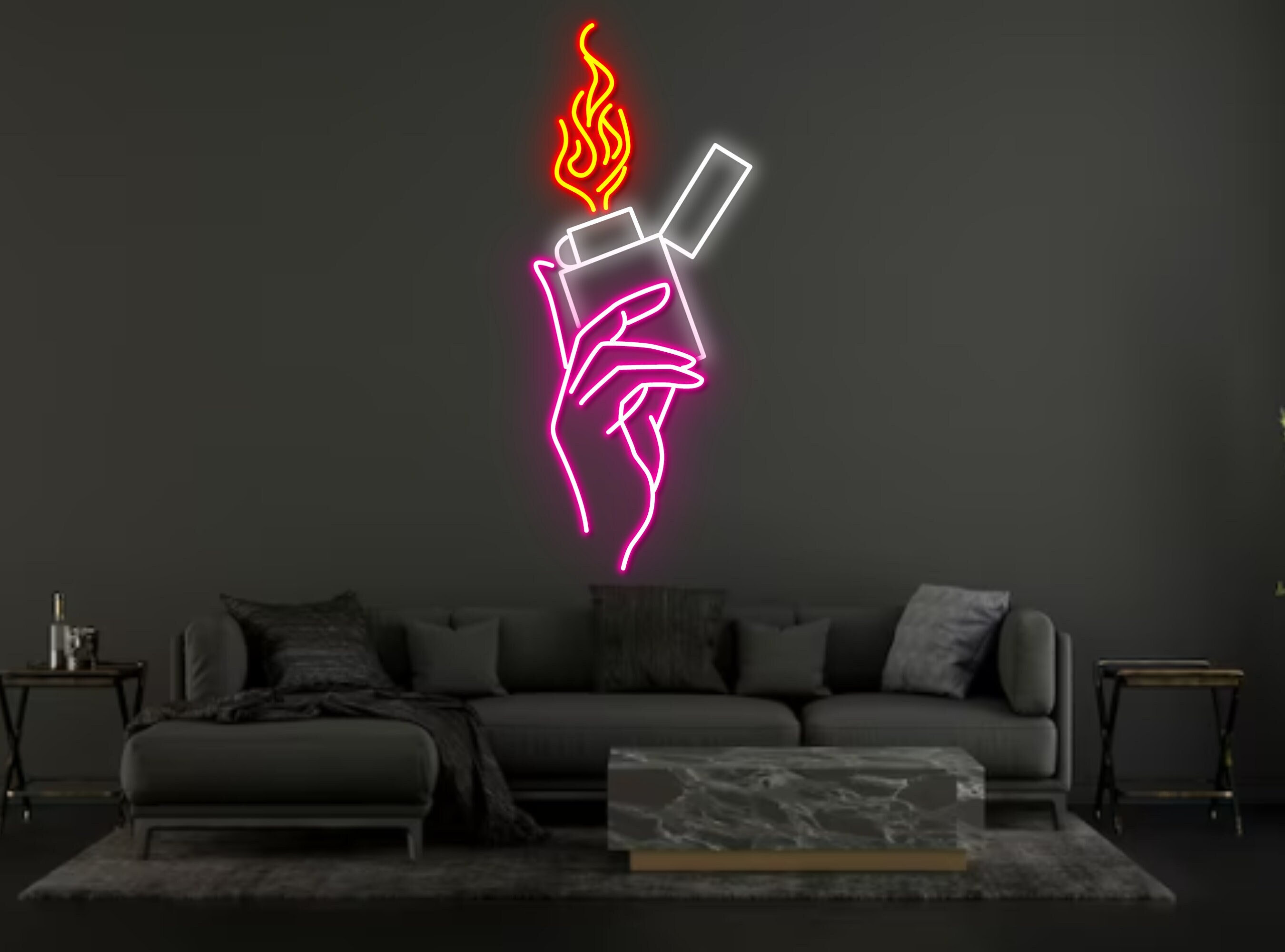 Woman Hold Zippo Lighter Neon Sign