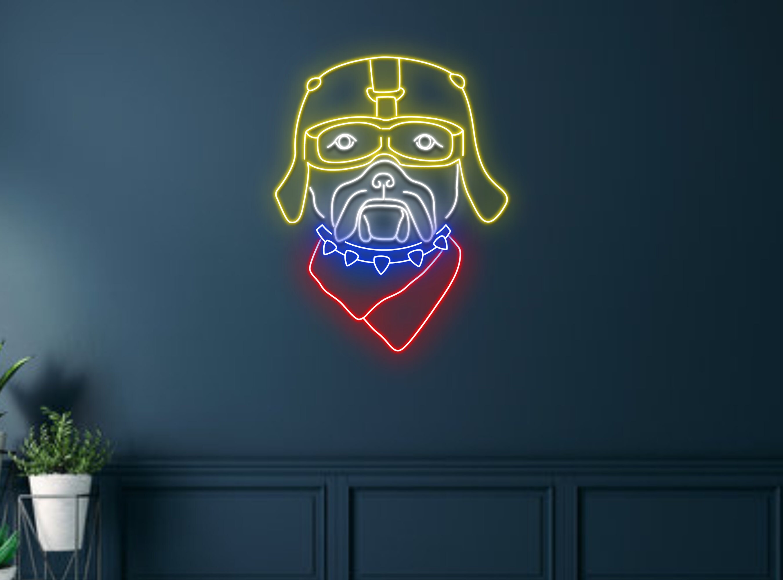 French Bulldog With Motorbike Helmet Neon Sign