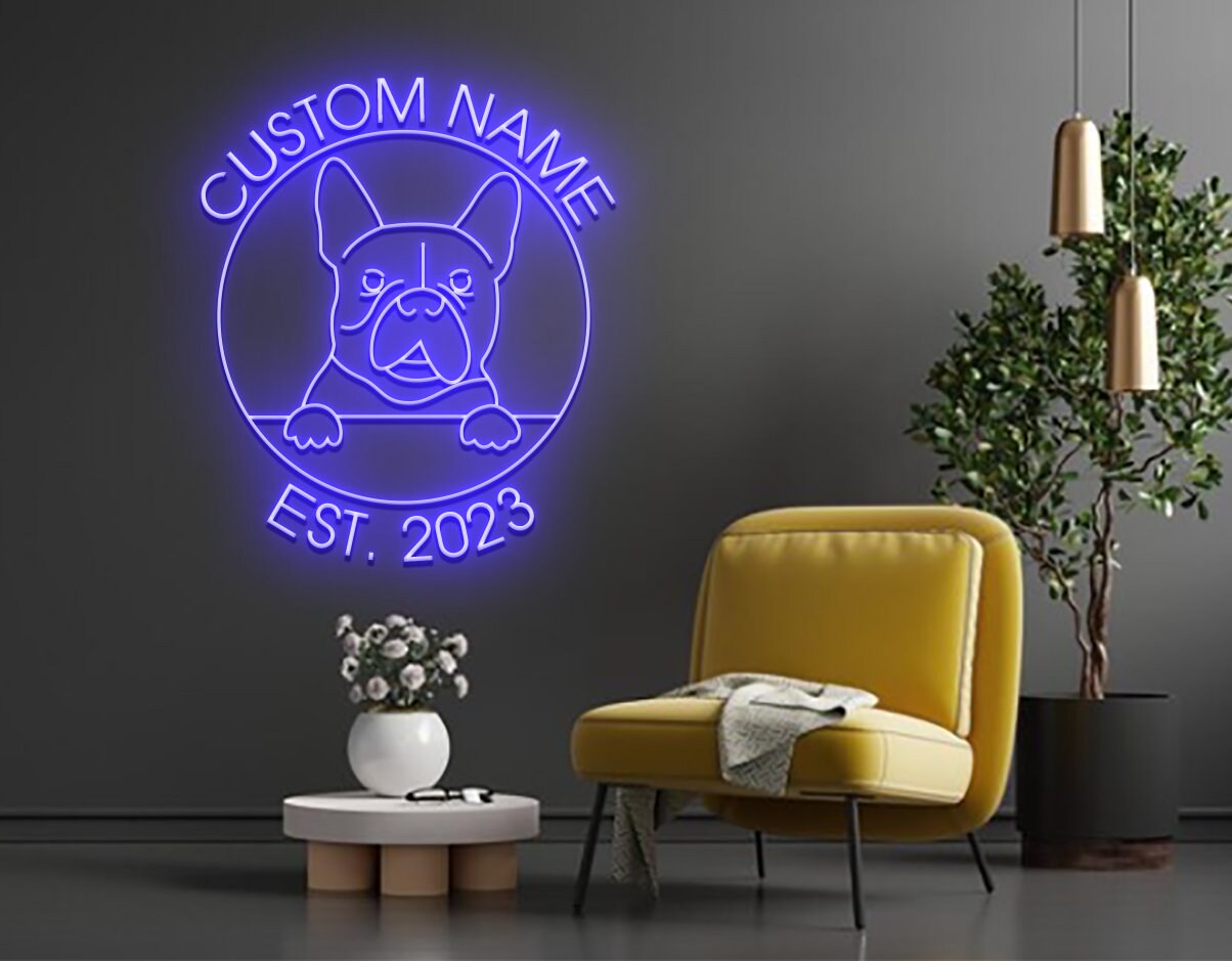 Custom Name And Memory French Bulldog Portrait Neon Sign
