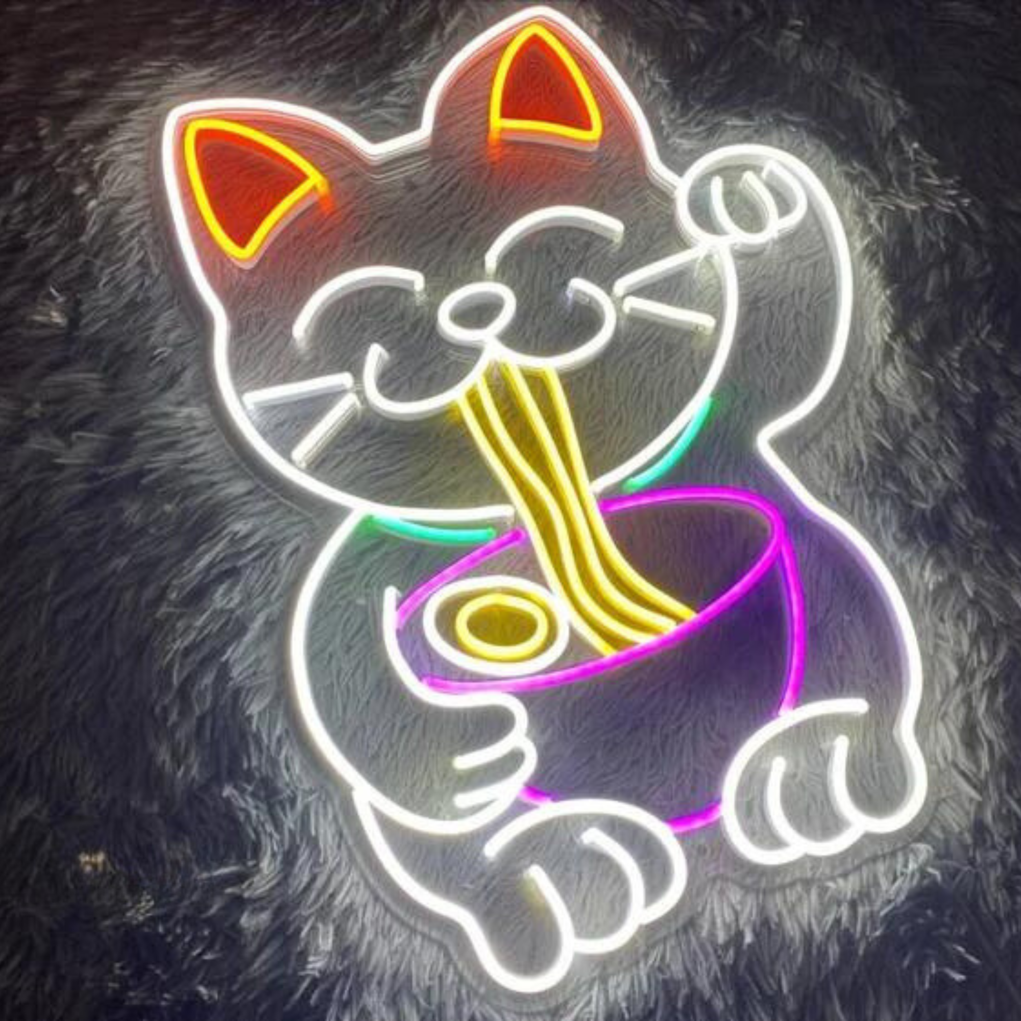 Lucky Cat Eat Noodle Neon Signs Restaurant Wall Decor