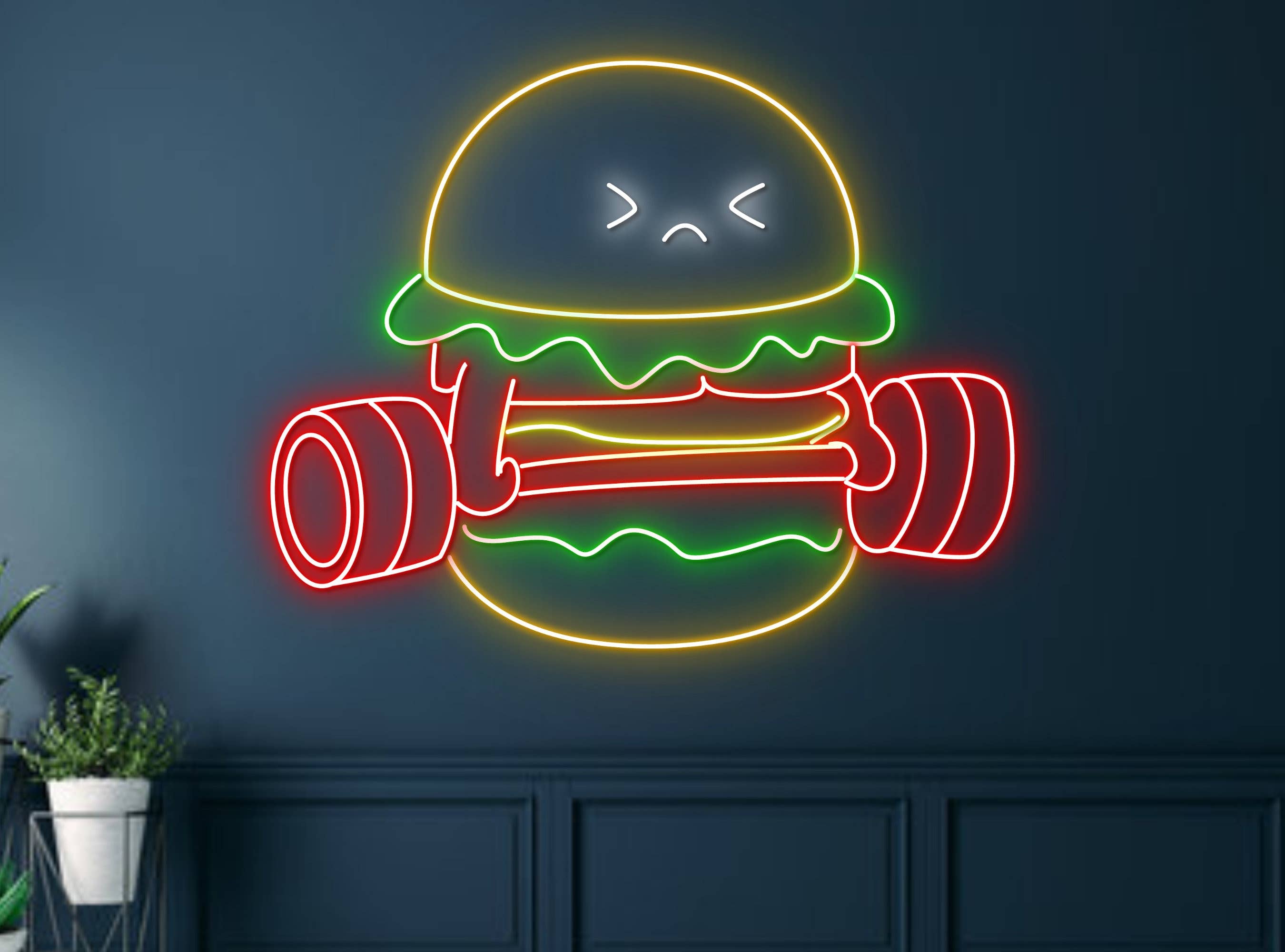 Hamburger Lift The Weight Neon Signs Restaurant Wall Decor
