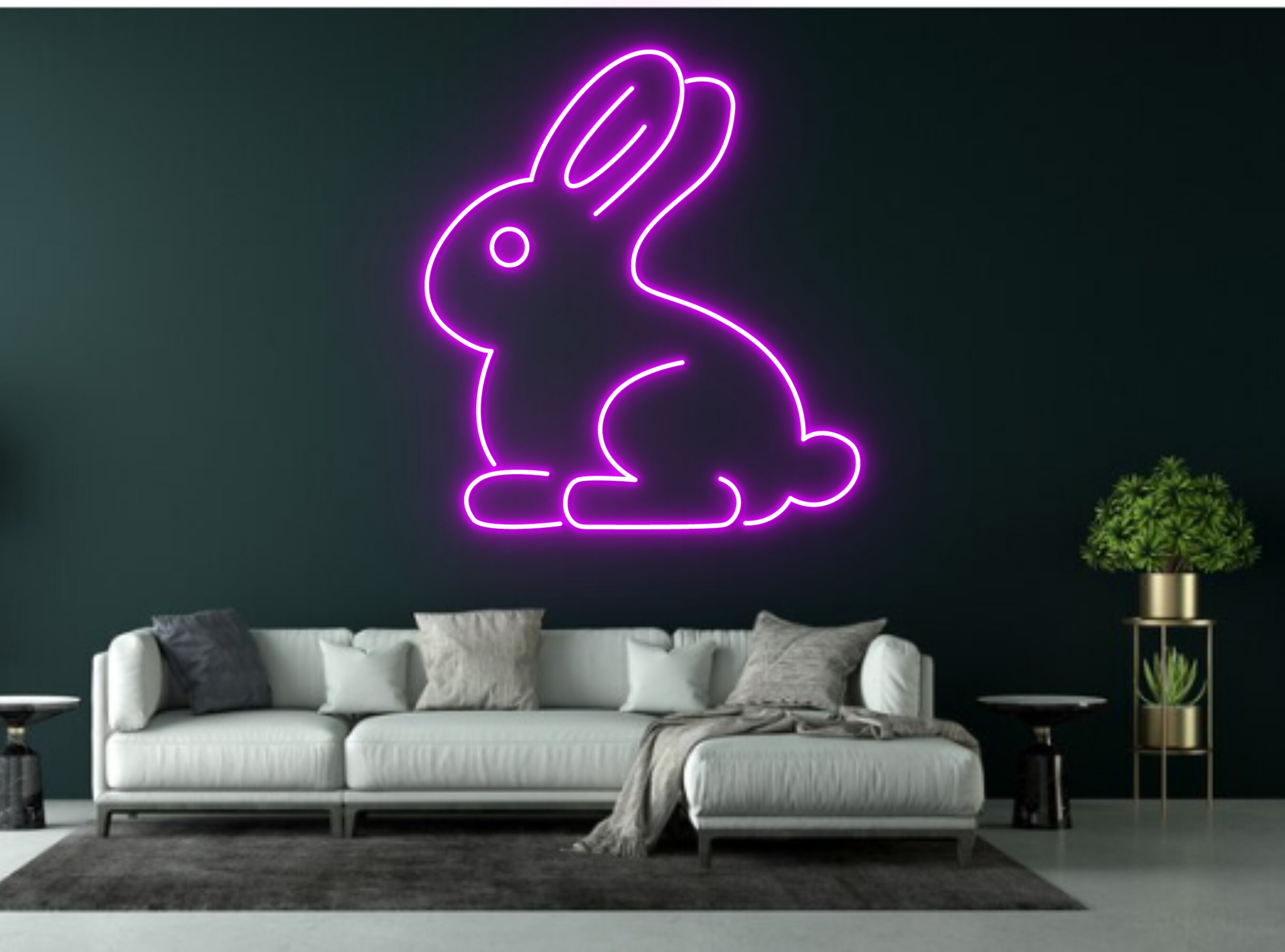 Cute Bunny Rabbit Neon Sign Hanging Sign Wall Art