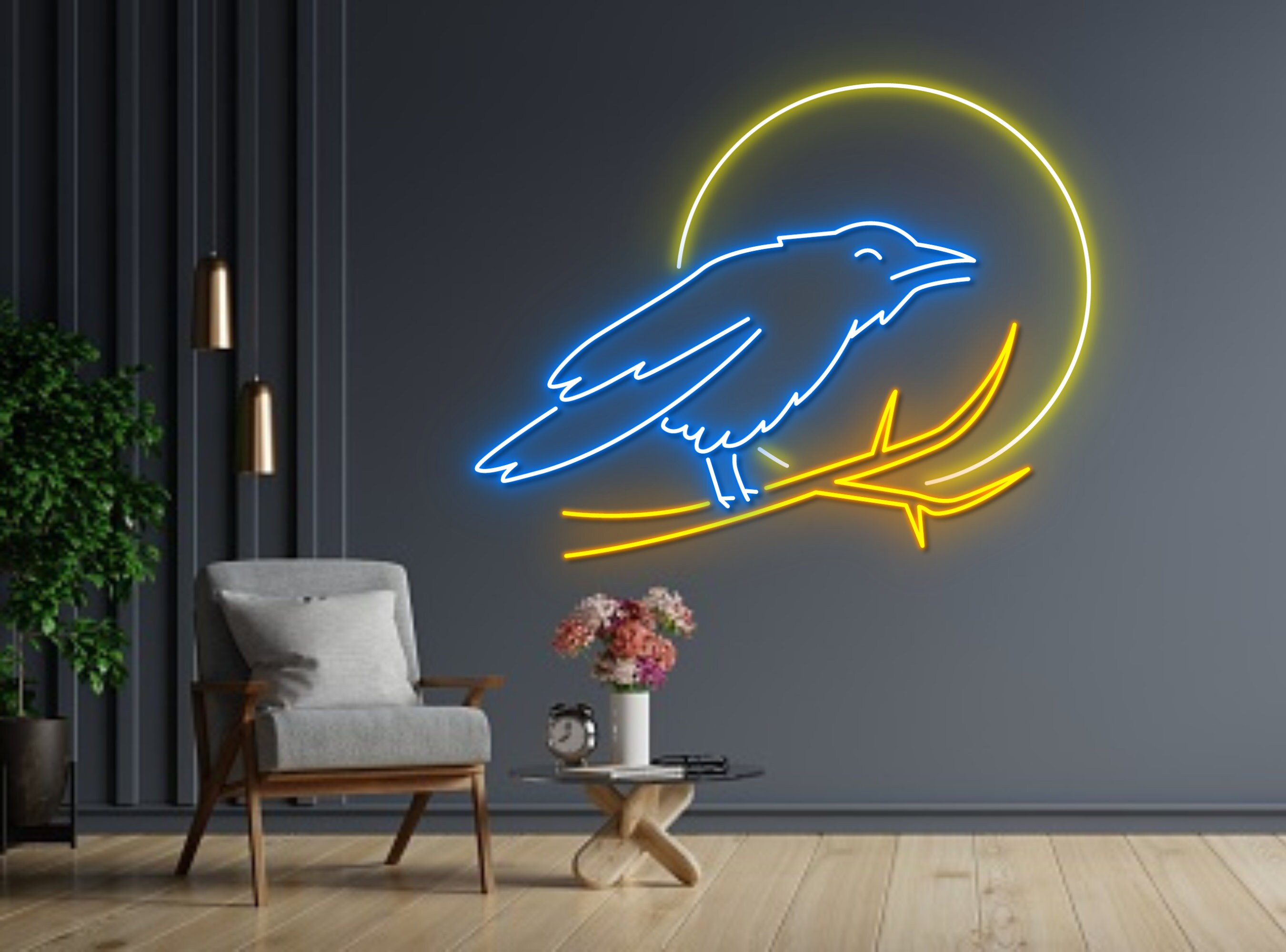 Crow Sitting On Branch Neon Sign