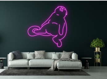 Lazy Cat Crying Line Art Neon Sign