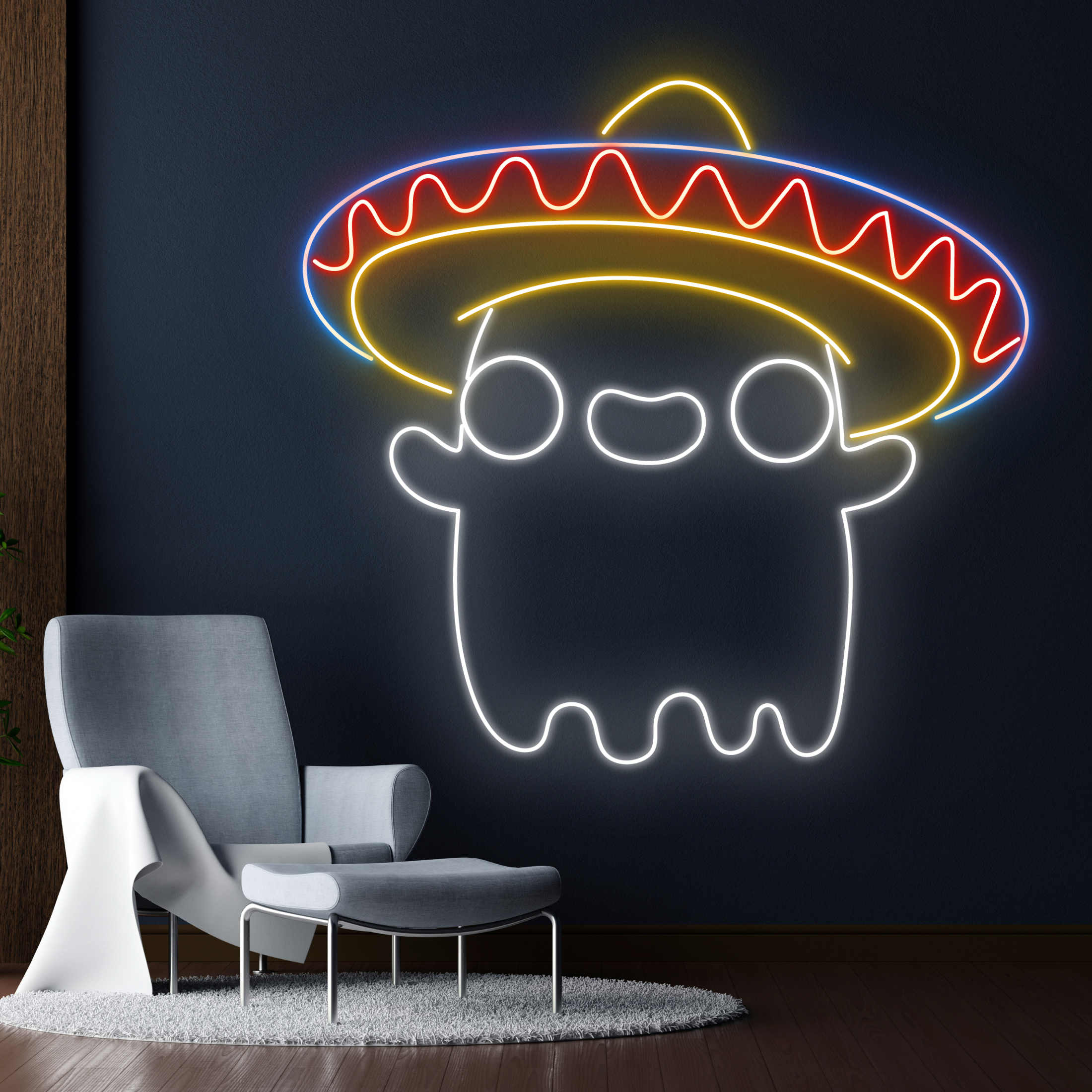 Mexican Hat Ghost Neon Signs Taco Restaurant Halloween Decor