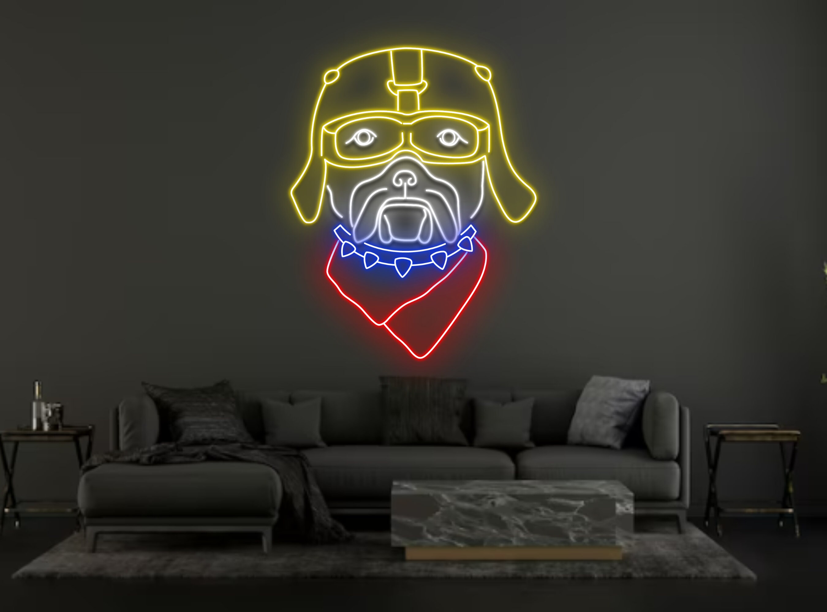 French Bulldog With Motorbike Helmet Neon Sign