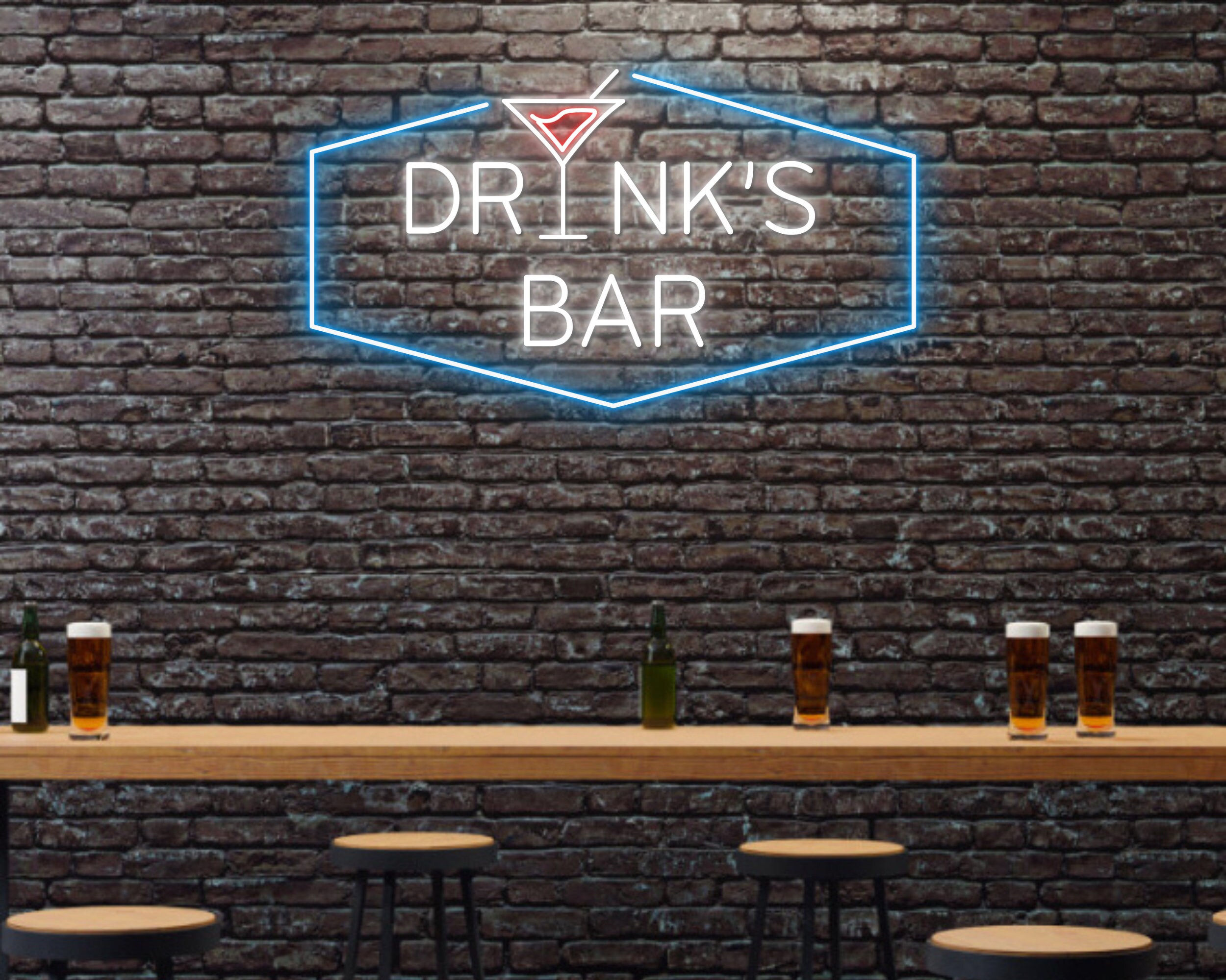 Drinking Cocktail Bar Neon Sign Beer Wall Decor