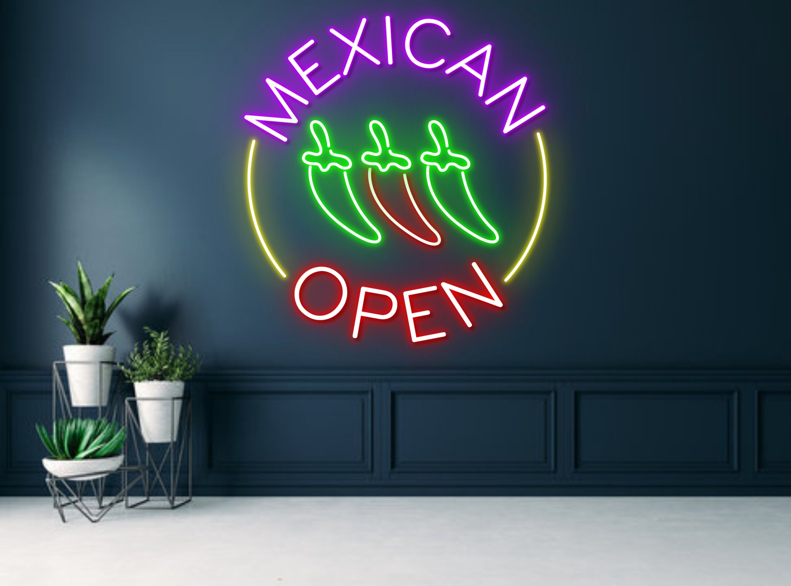 Mexican Food Open Restaurant Neon Sign