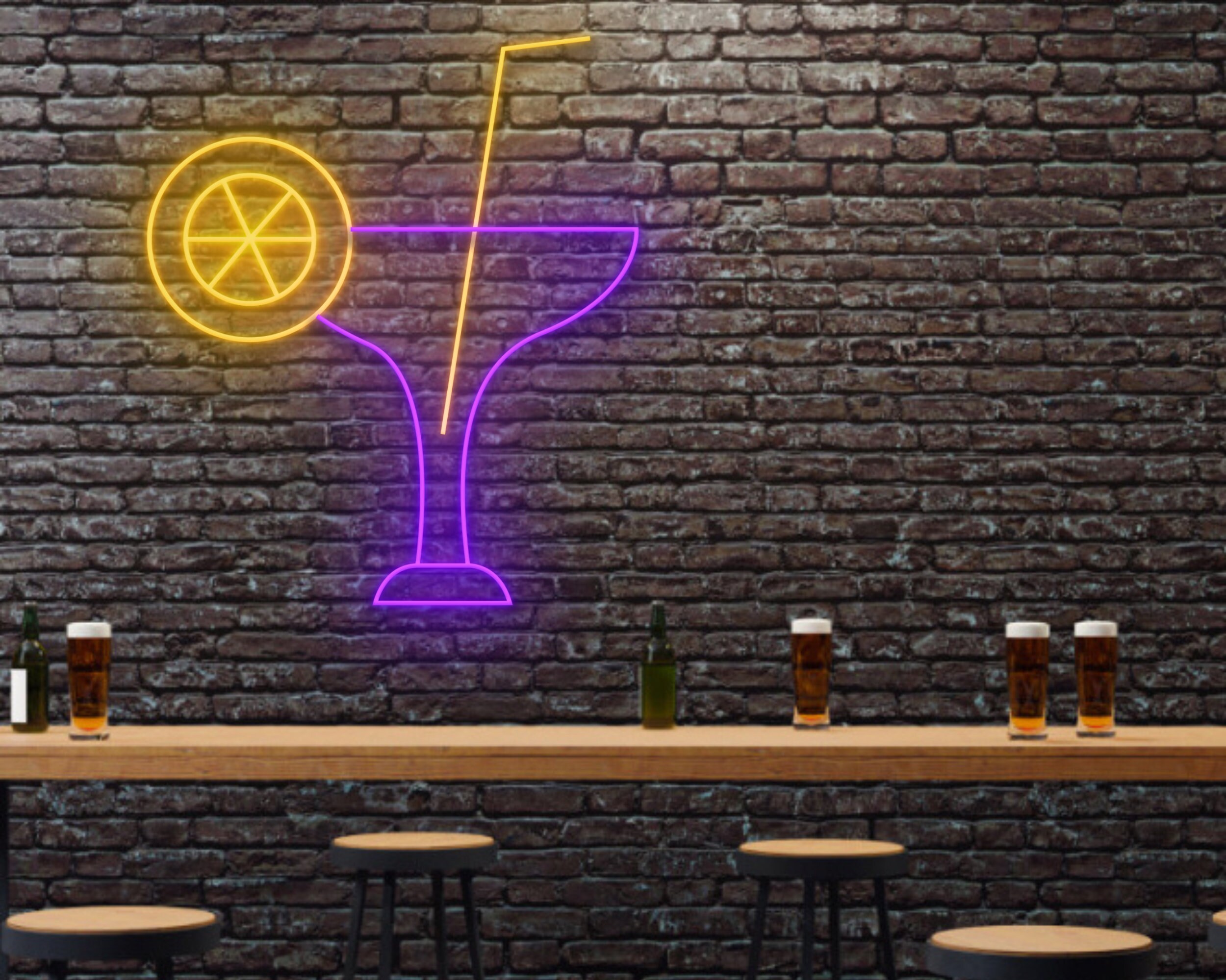 Cocktails Glasses Cup Bar Neon Signs