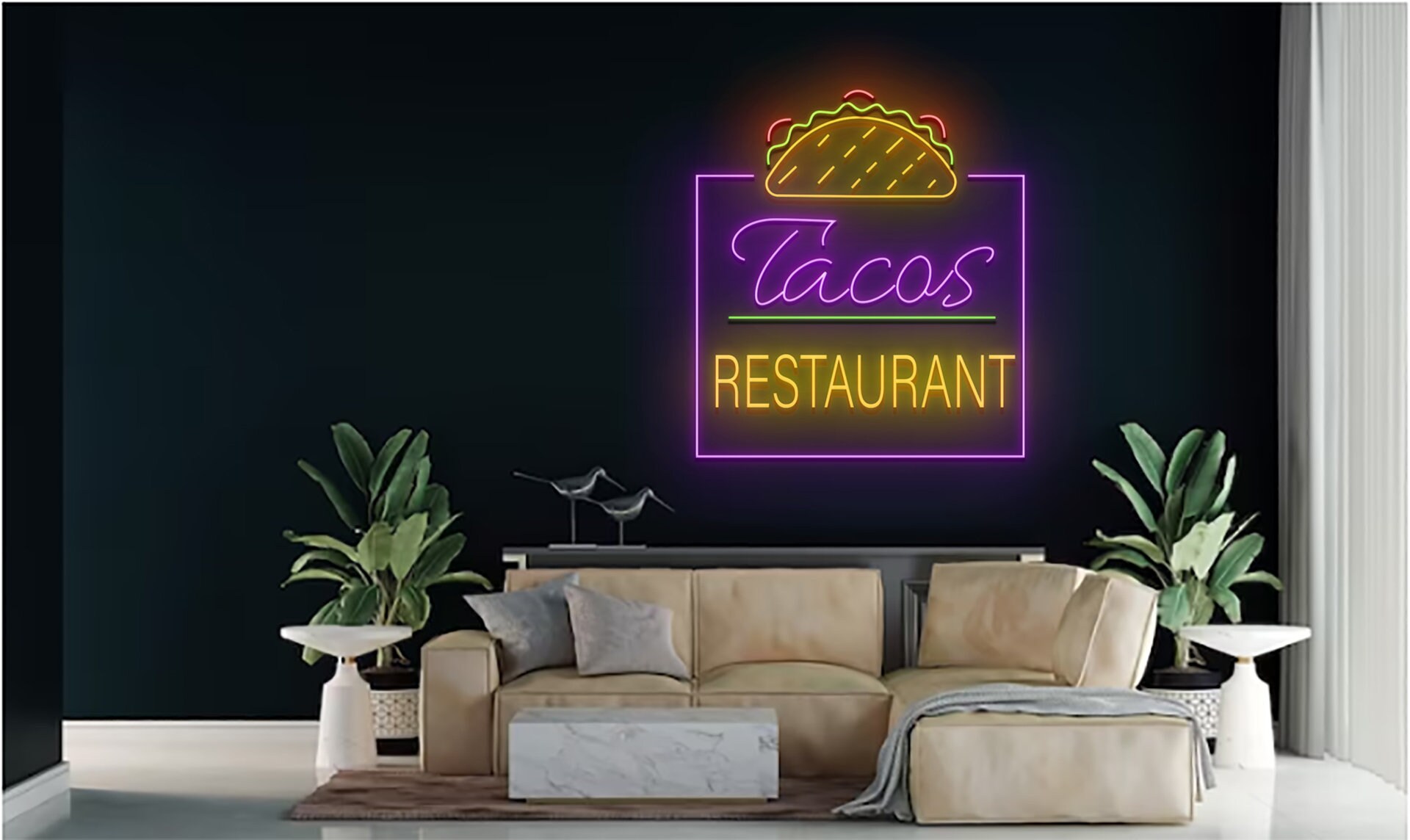 Tacos Restaurant Neon Sign Mexican Food Art