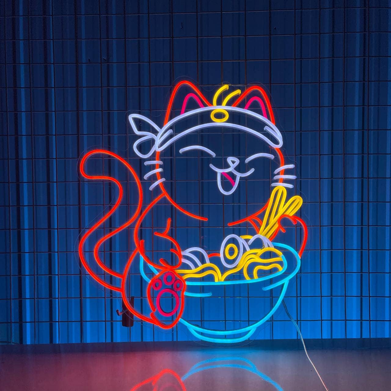Lucky Cat Ramen Bowl Neon Sign Ramen Restaurant Decor
