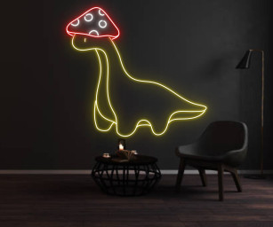 Dinosaur With Mushroom Hat Neon Sign Kids Room Decor
