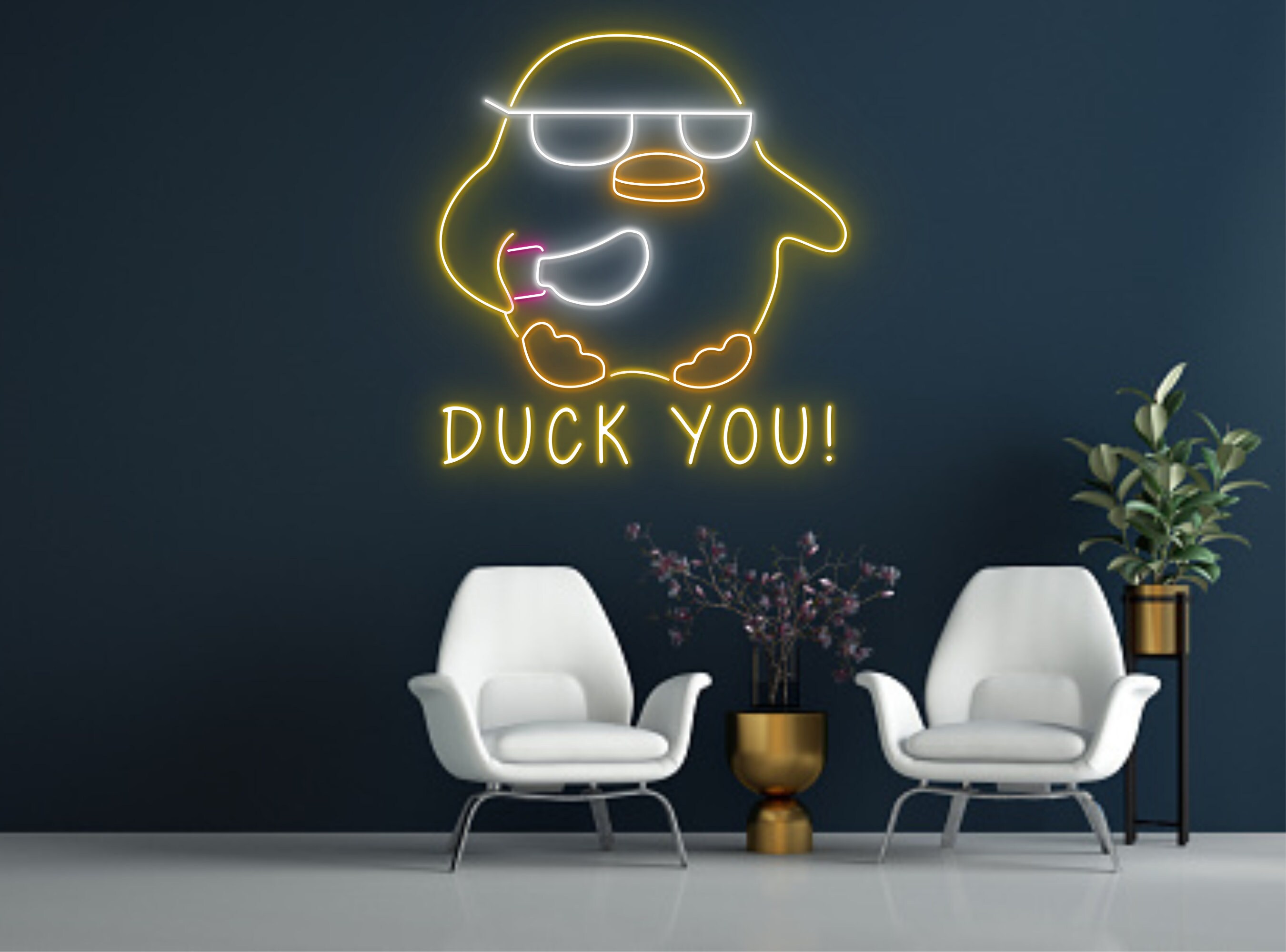 Duck You Cute Duck Holding Knife Neon Sign