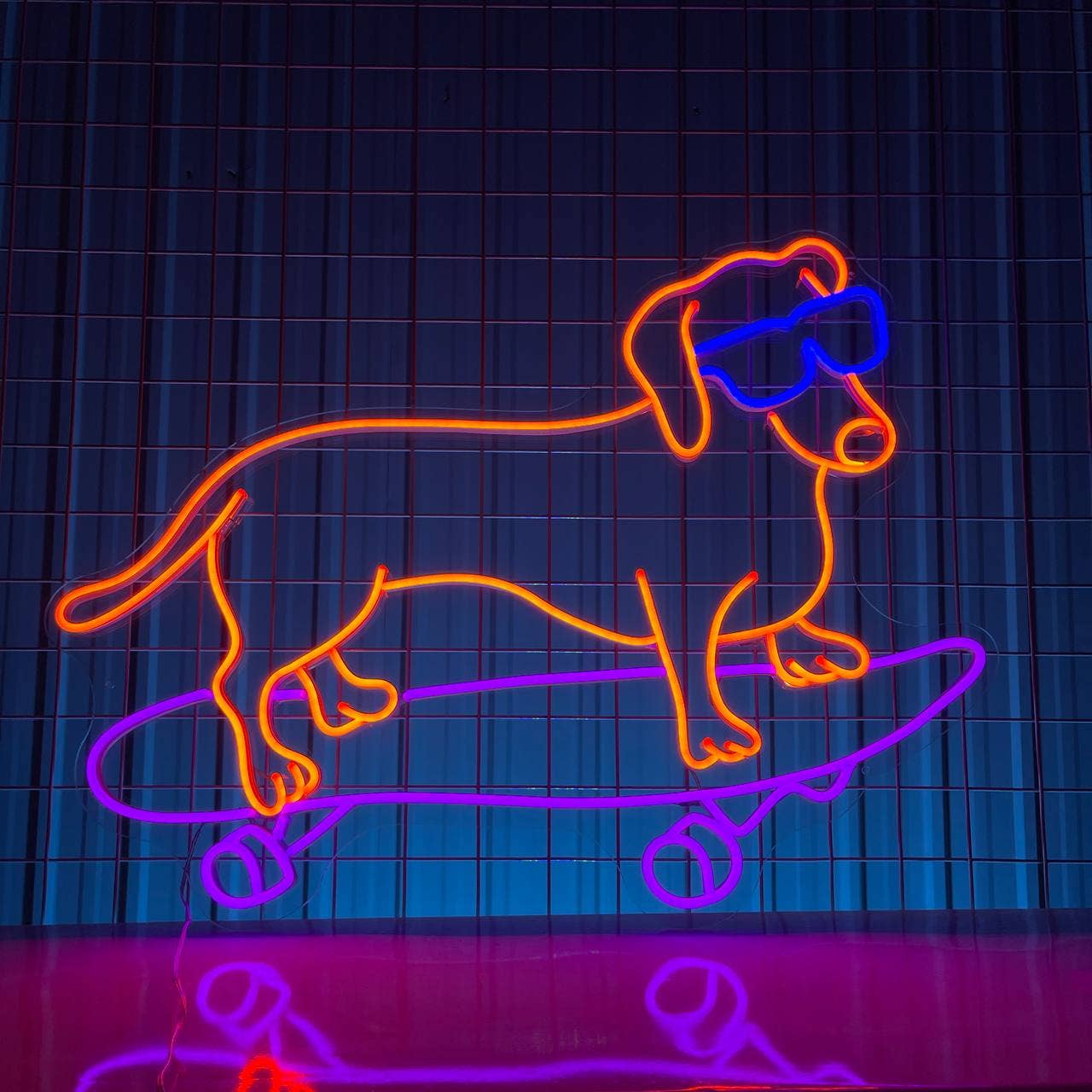 Sausage Dog Skateboarding Neon Sign Long-lasting Decor