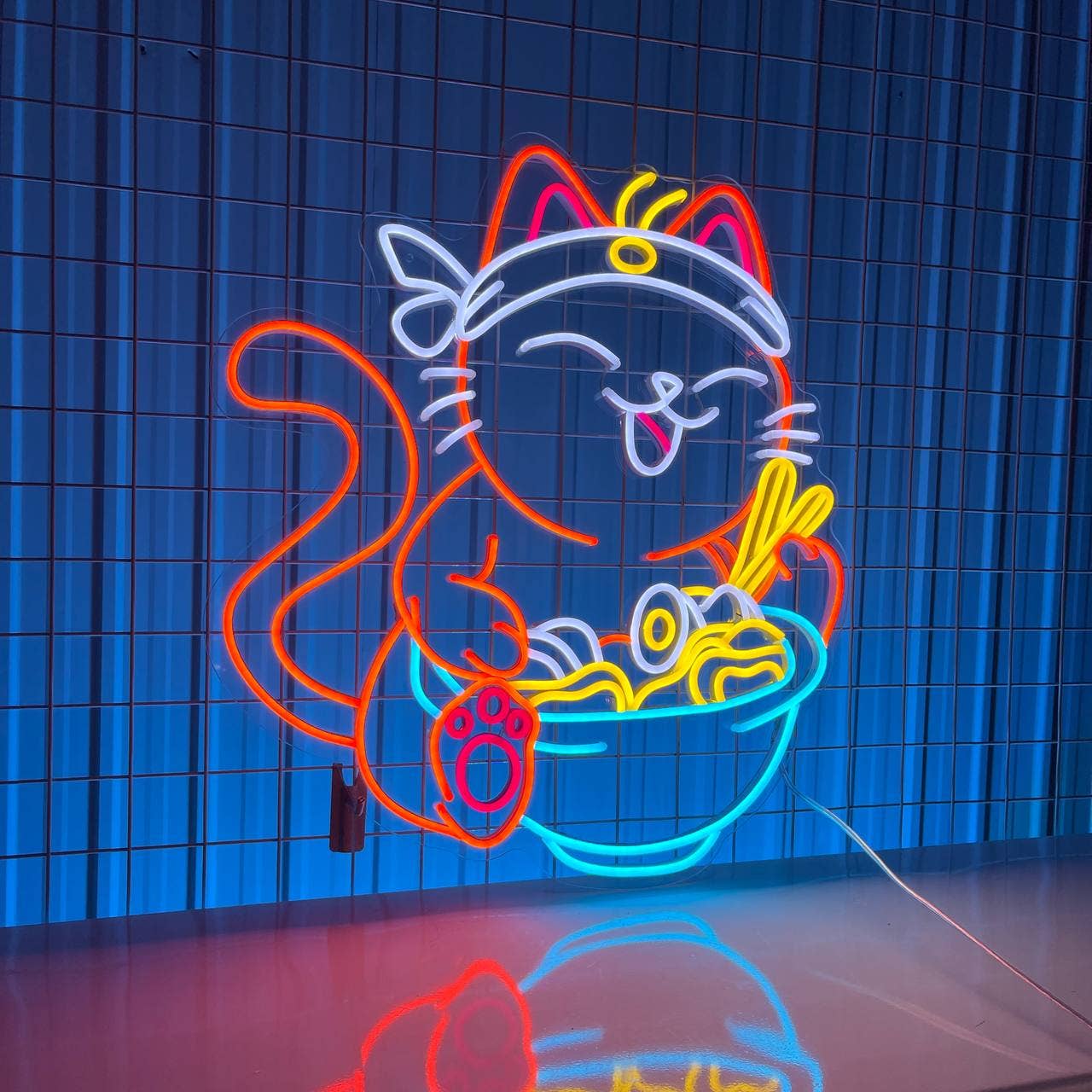 Lucky Cat Ramen Bowl Neon Sign Ramen Restaurant Decor