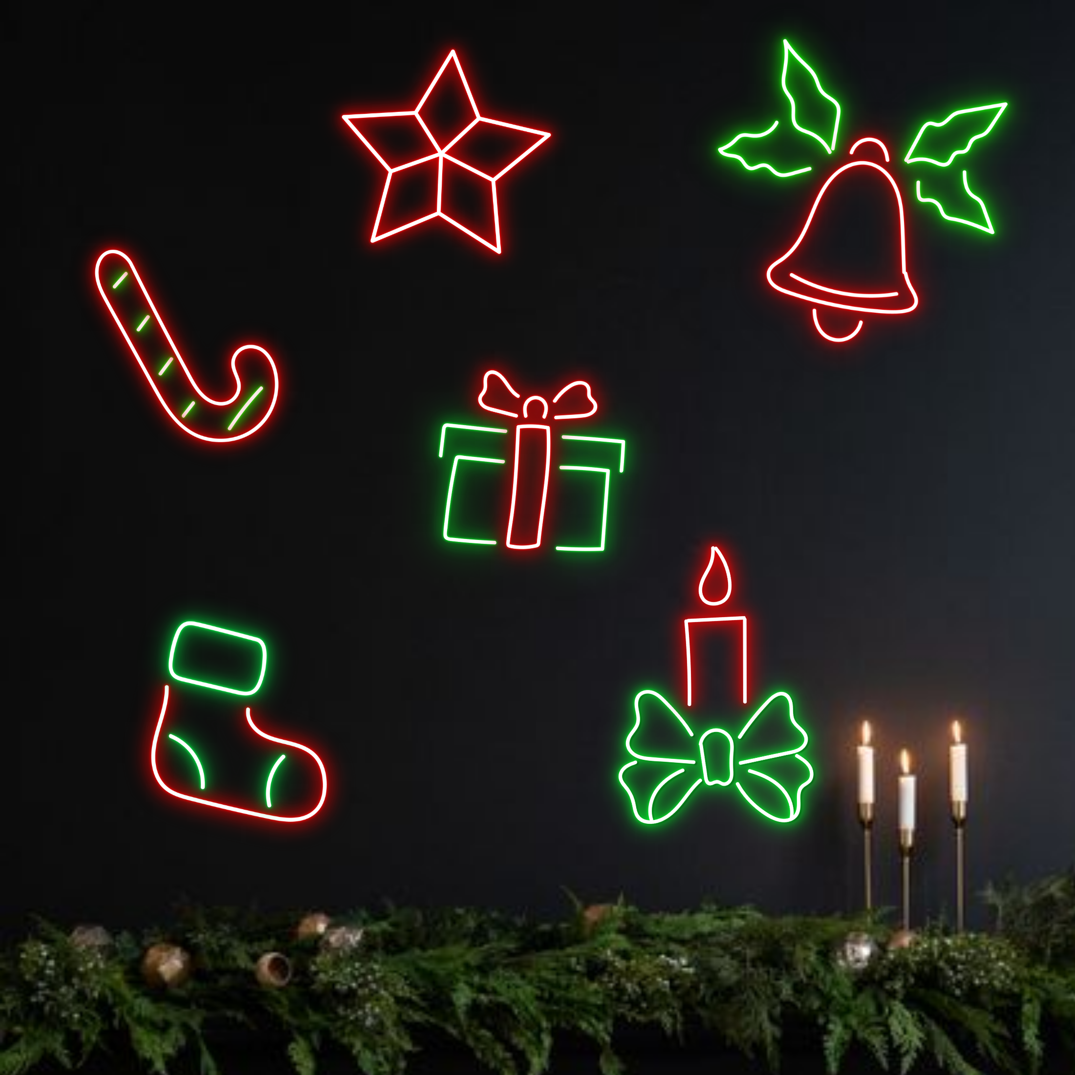 Christmas Gift Box Neon Sign Christmas Set Decor Red Green