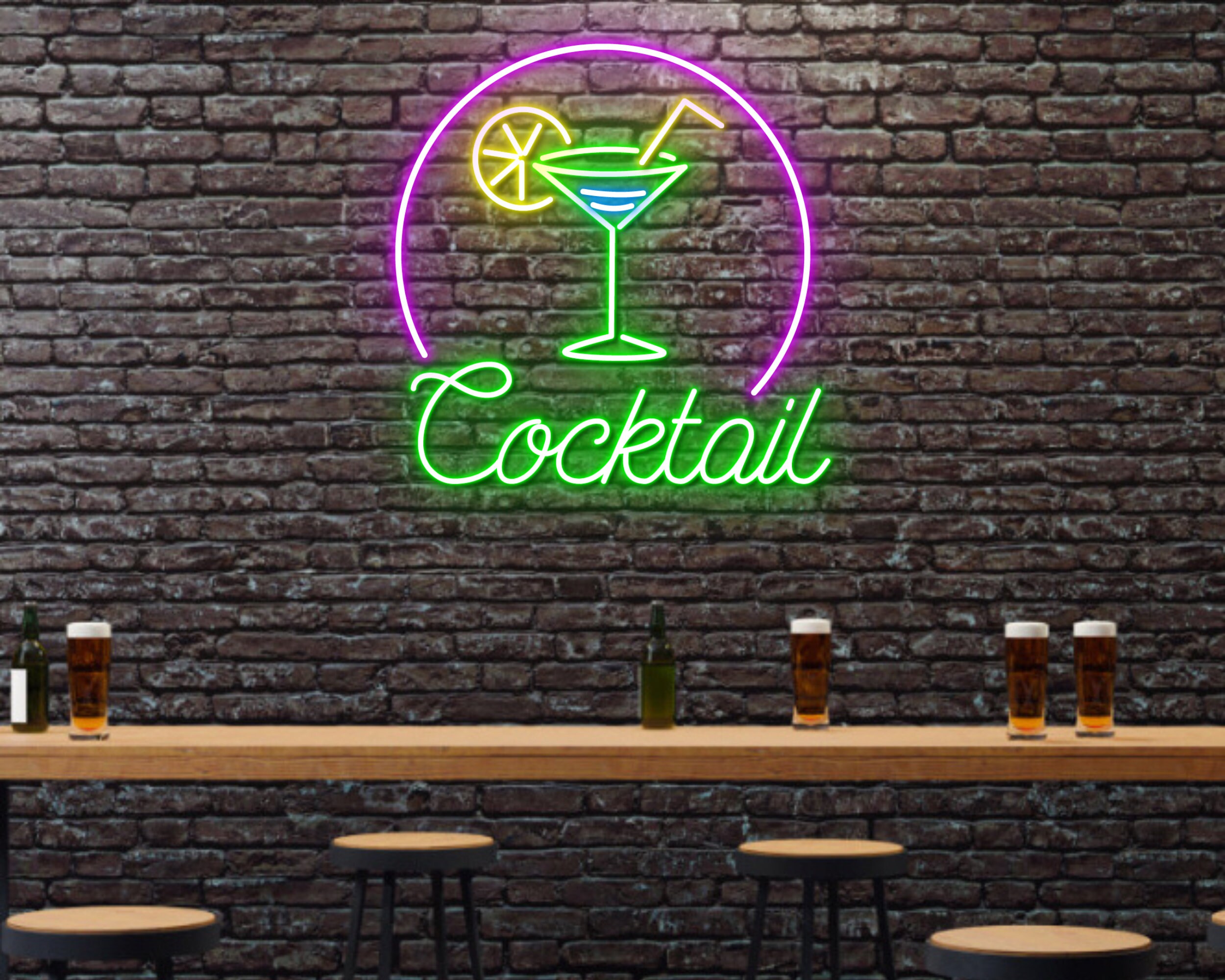 Cocktails Cup Bar Pub Neon Signs Decor Gift
