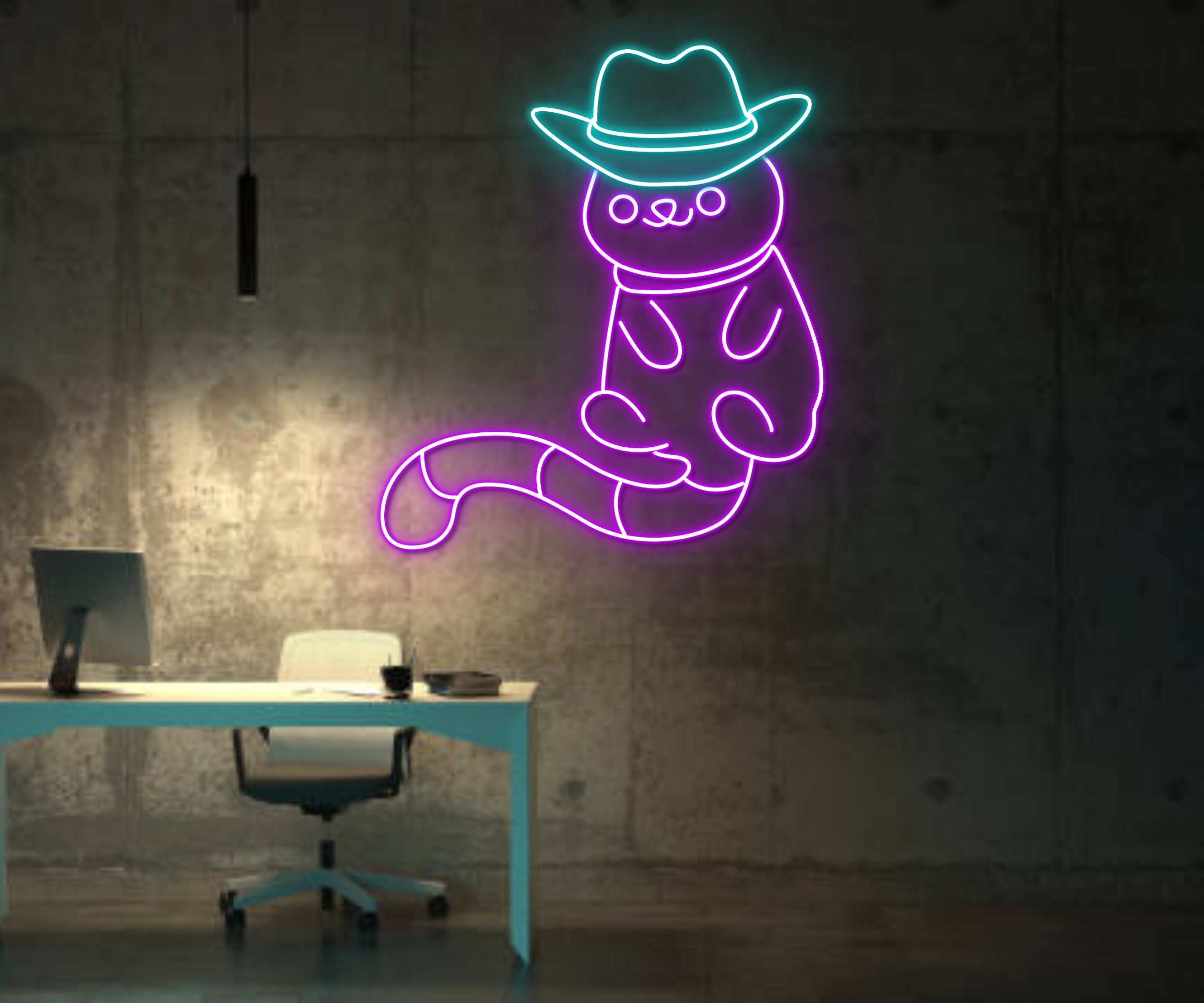 Cool Cat Cowboy Hat Neon Sign Wall Decoration Gift