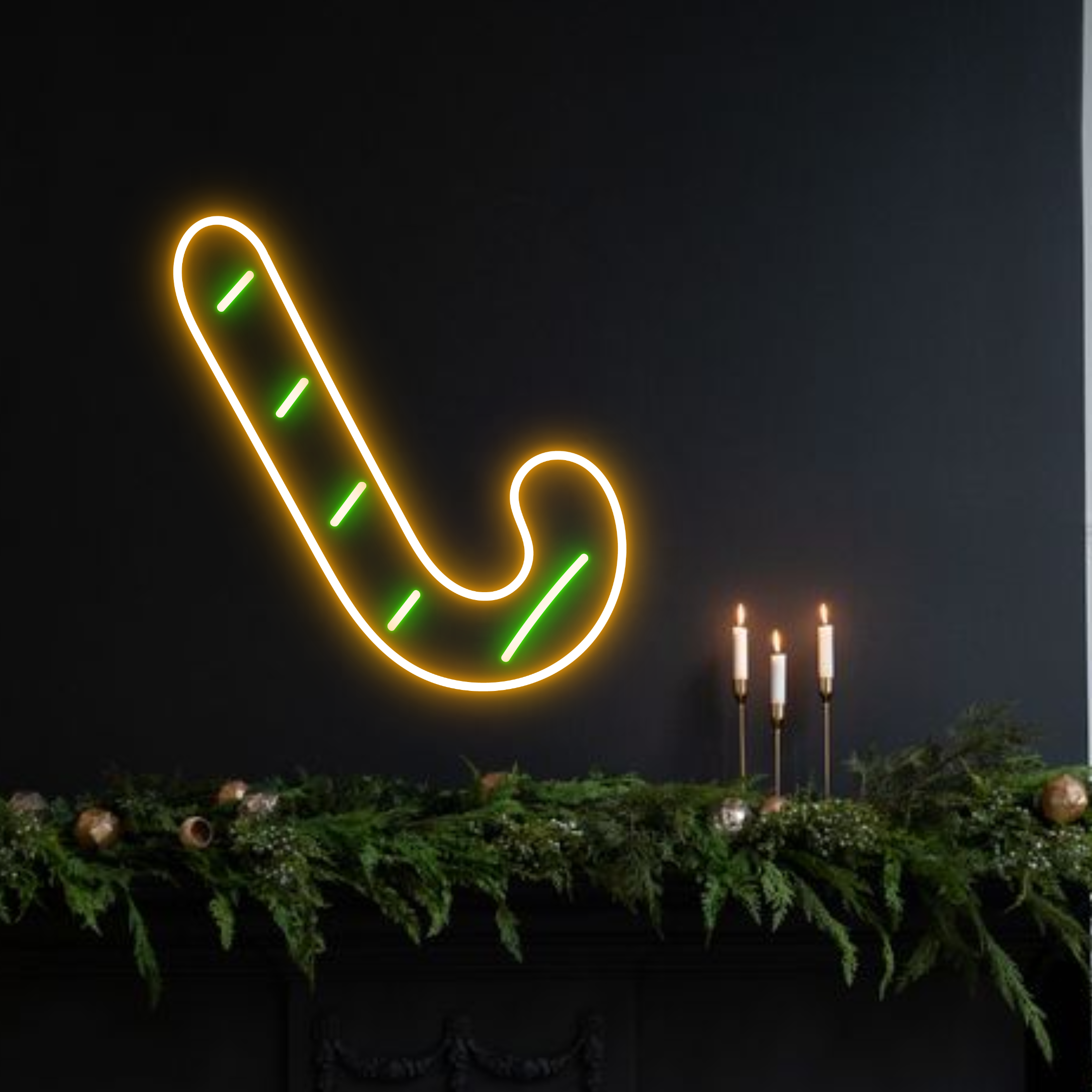 Christmas Candy Cane Neon Sign Noel Decor Set Green Yellow