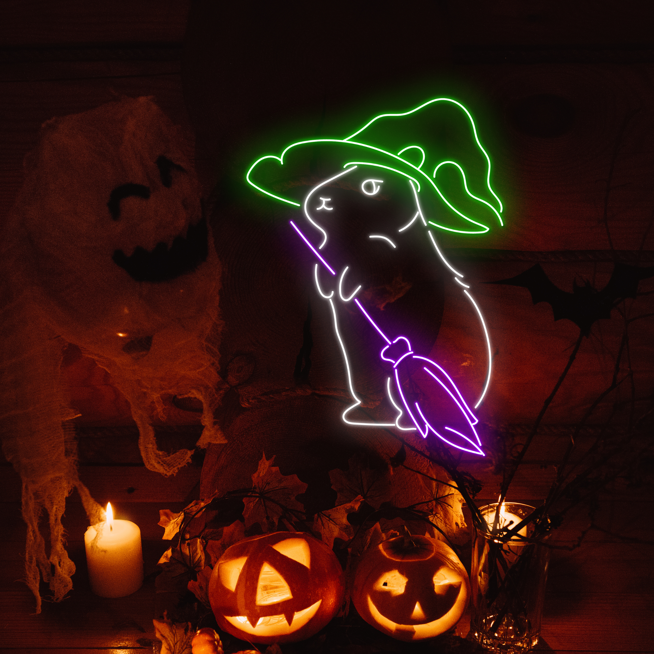 Mouse Hat Neon Signs Halloween Long-lasting Decor