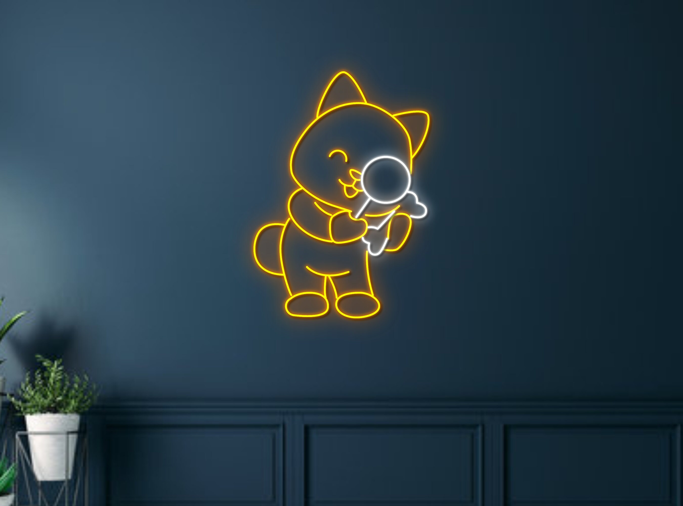 Chibi Dog Hold Magnifying Glass Neon Sign