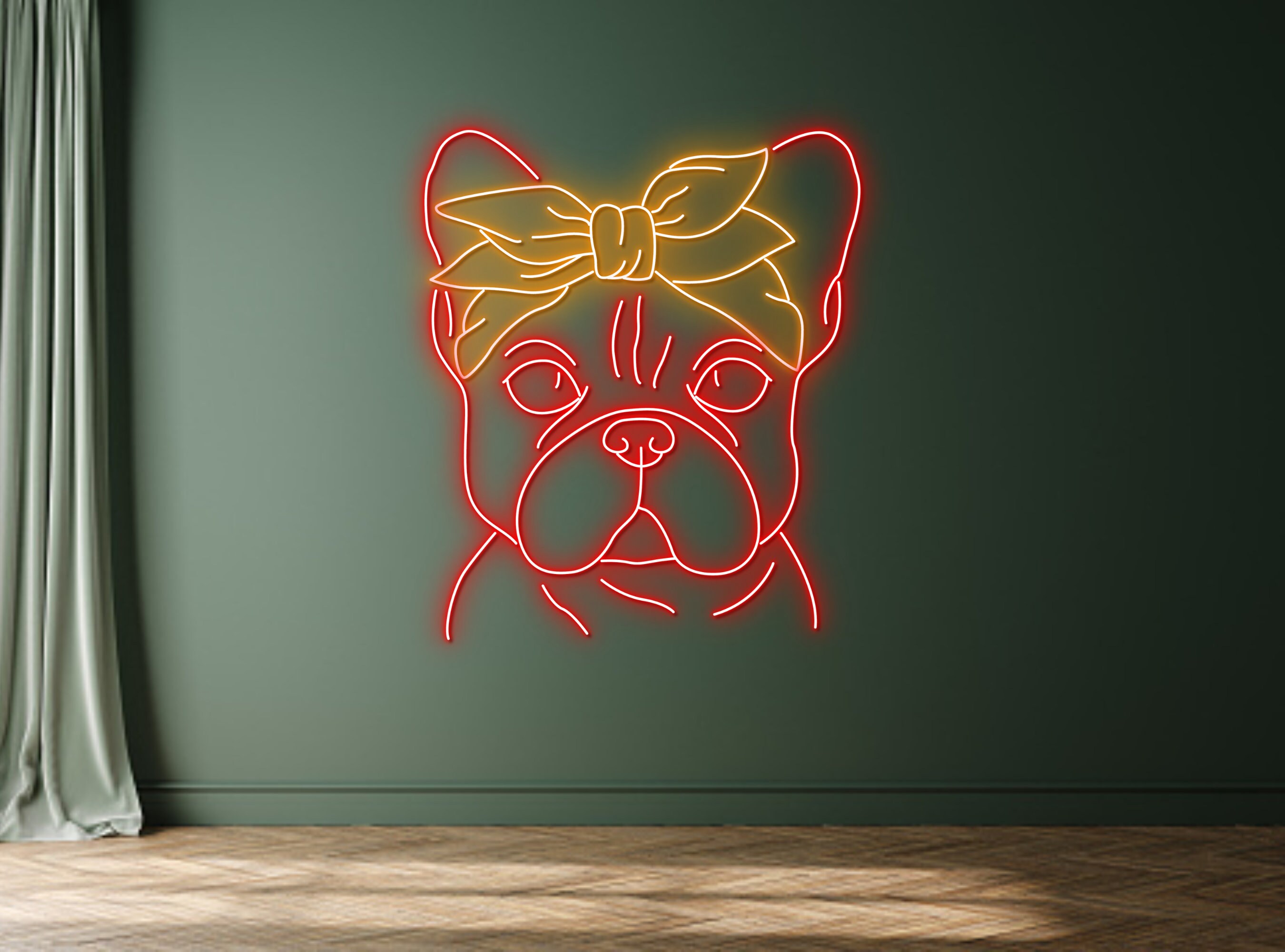 Pug French Bulldog With Headband Neon Sign