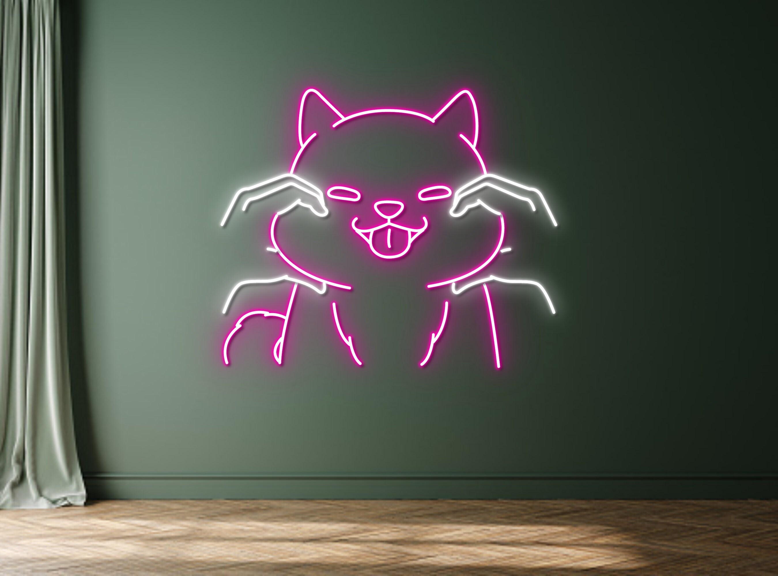 Shiba Inu Face With Owner Hand Dog Neon Sign