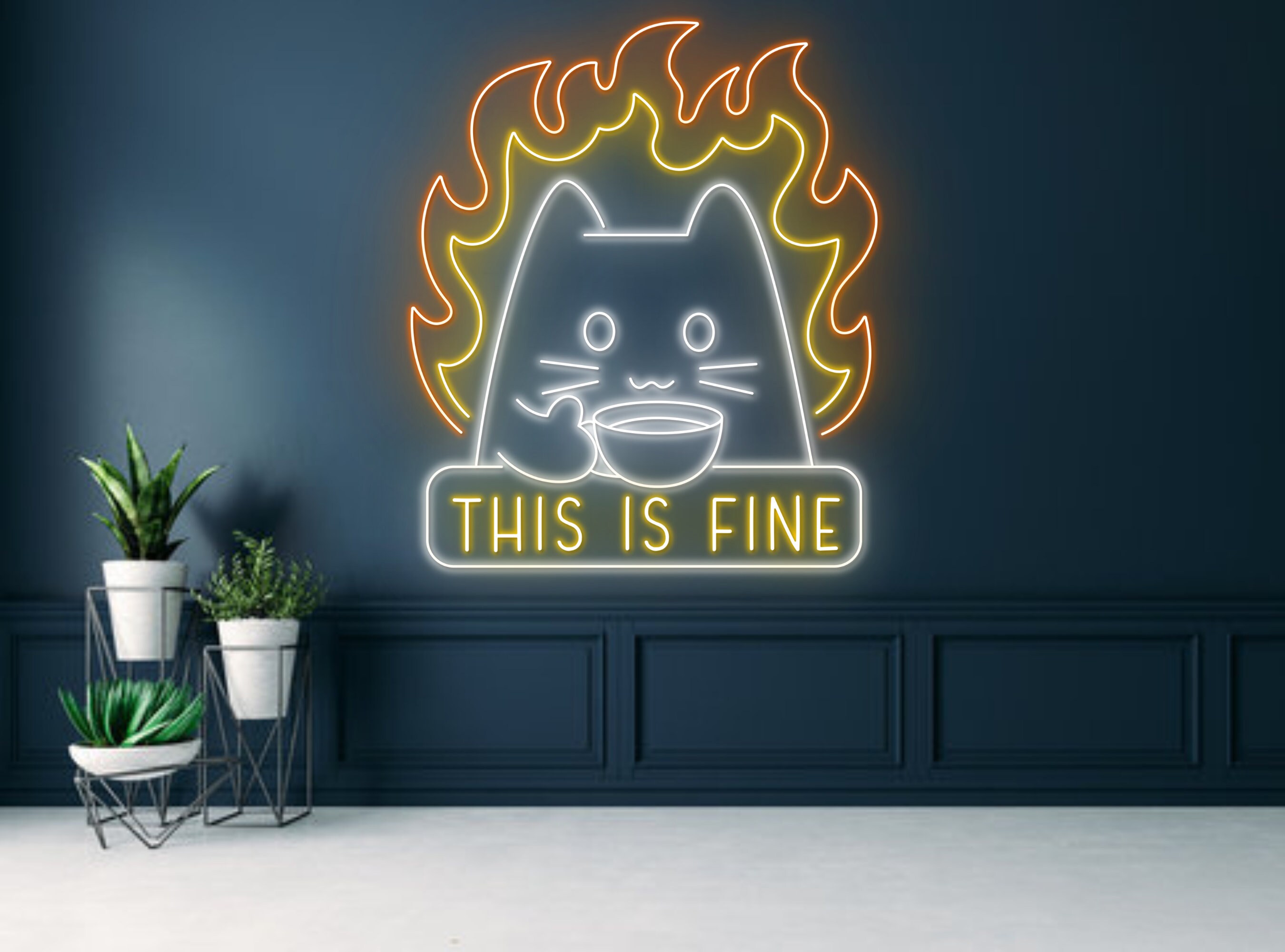 Chibi Cat Eat Soup Neon Sign